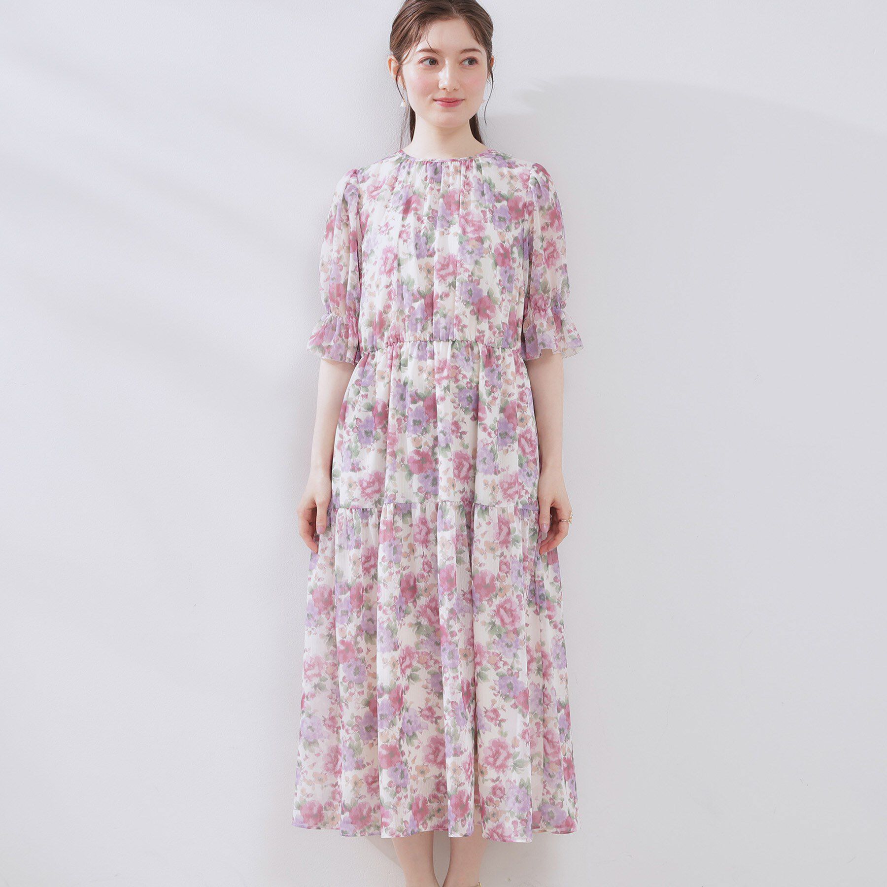 Couture broach「【一枚で着映える・大人可愛い】かすれプリント楊柳ワンピース」|ワンピース|