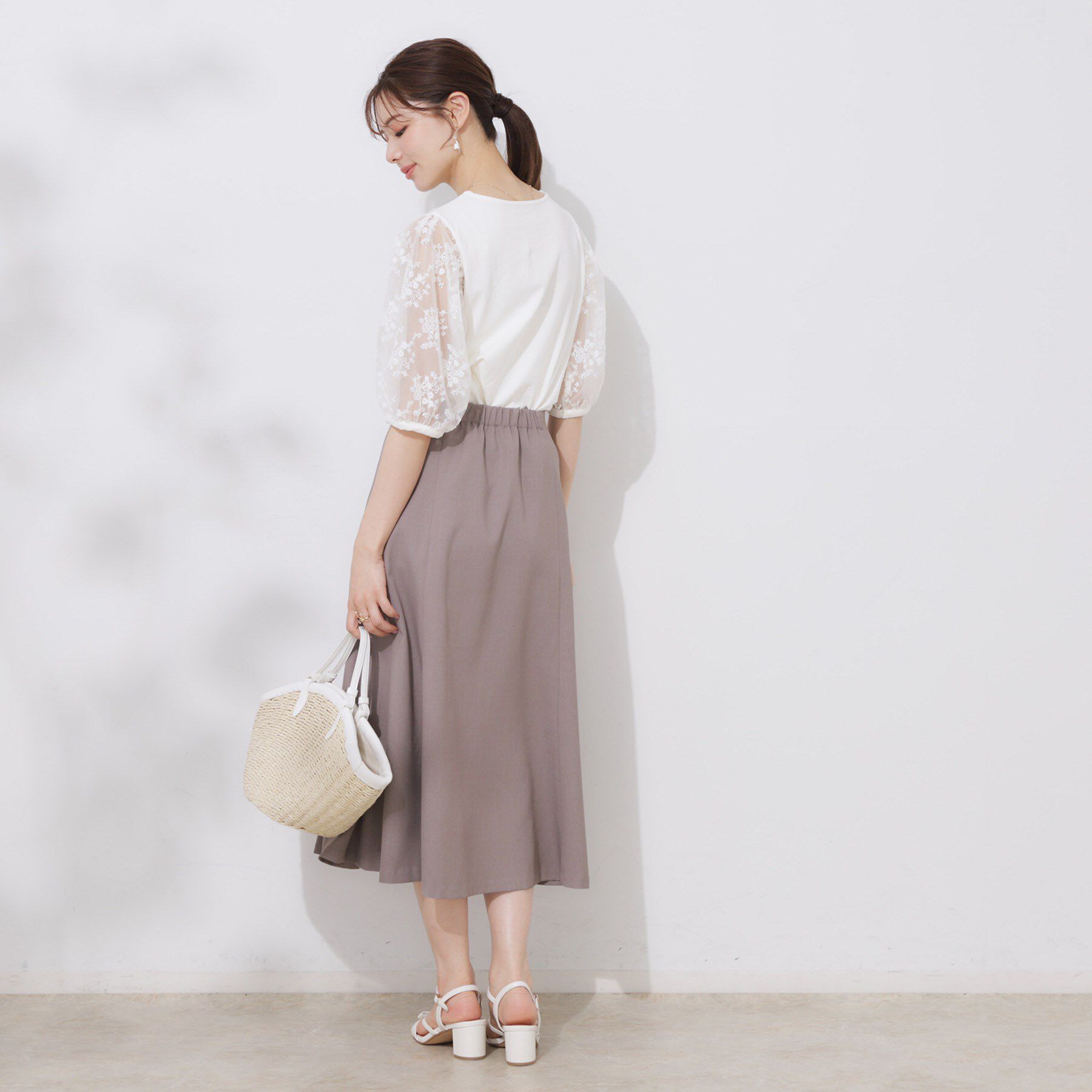 Couture broach「【接触冷感・UV・マシンウォッシャブル】袖レースデザイントップス」|Tシャツ・カットソー|