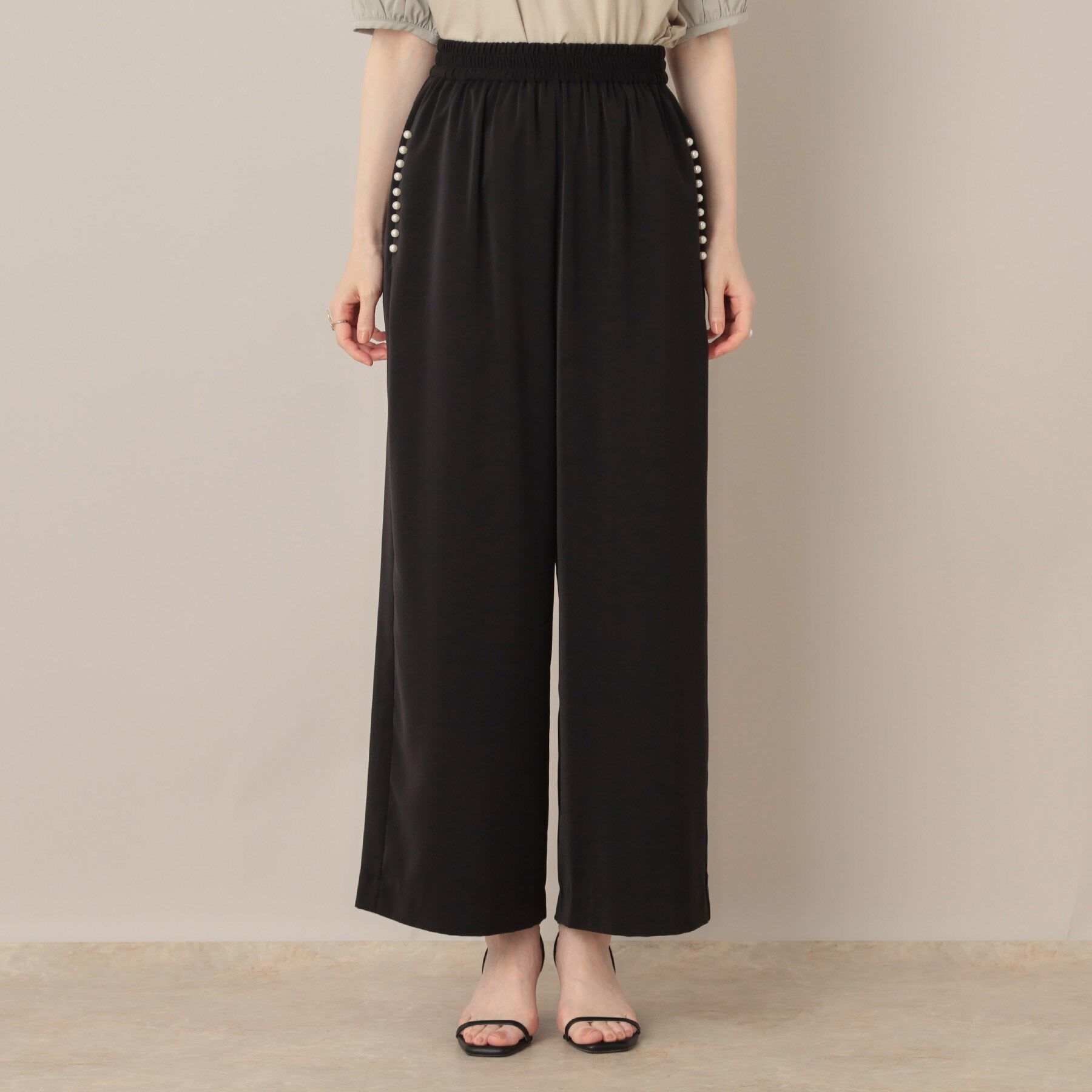 Couture broach「【マルチデザイン・楽ちん】フェイクパール リラックスワイドパンツ」|その他|