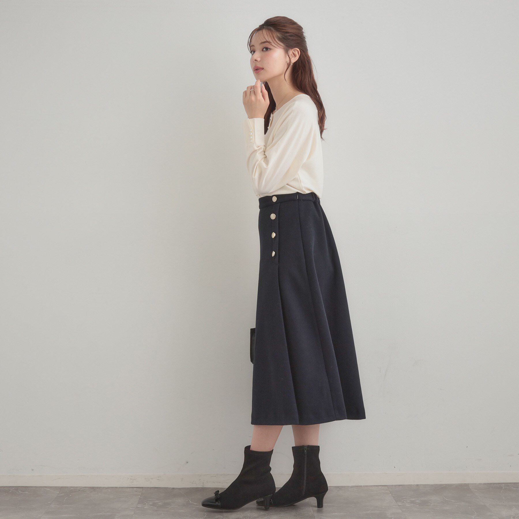 Couture broach「【通勤/金ボタン】フェイクウール ポンチスカート」|スカート|