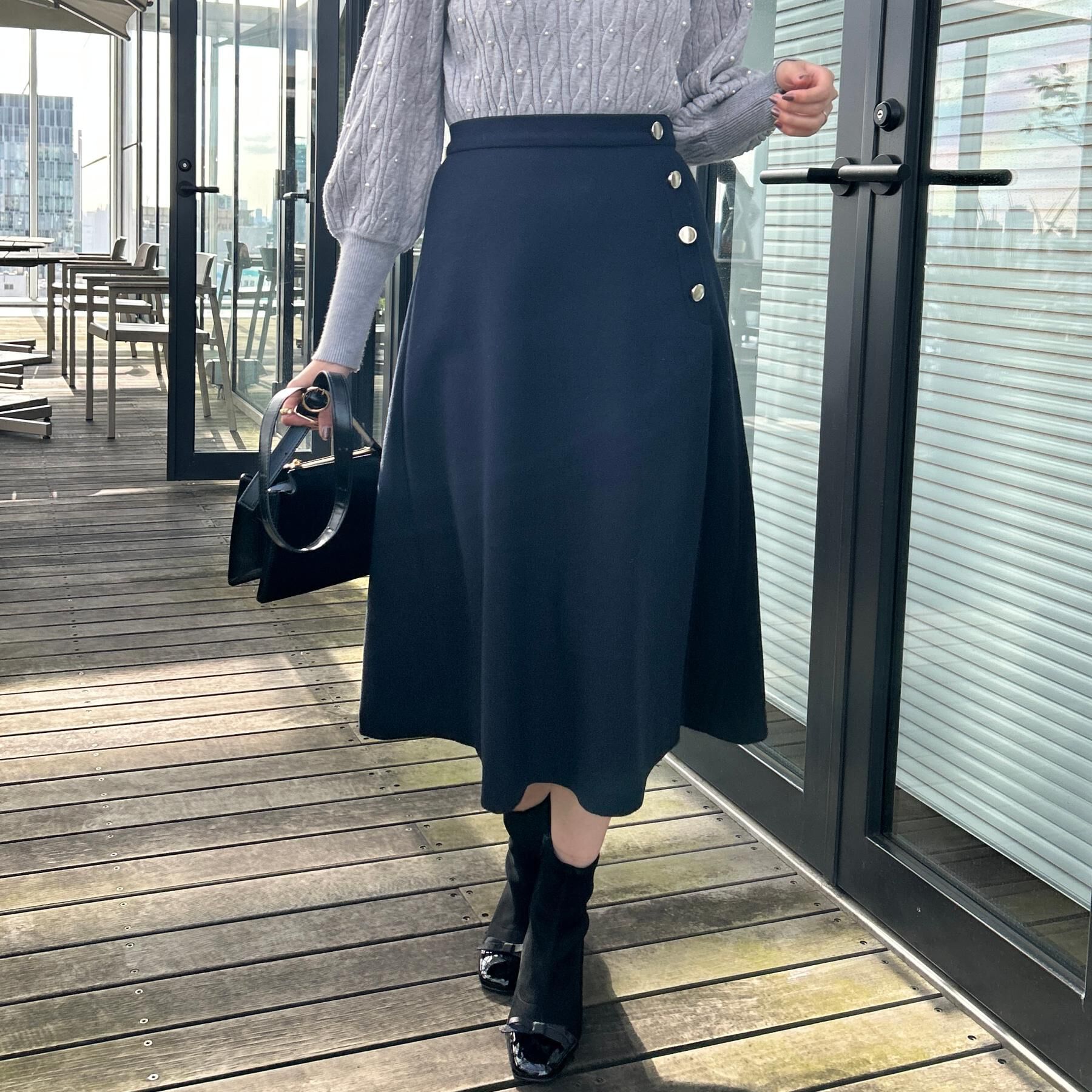 Couture broach「【通勤/金ボタン】フェイクウール ポンチスカート」|スカート|