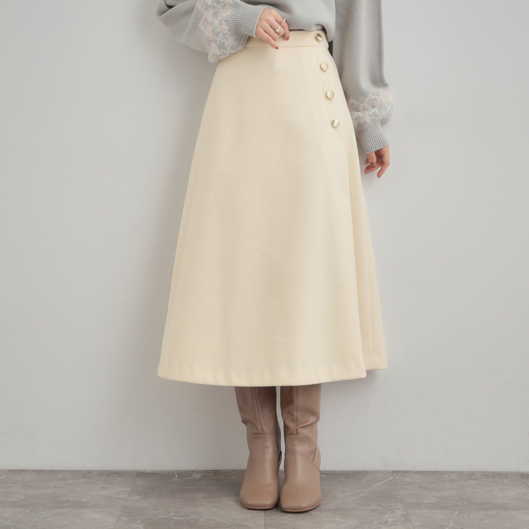 Couture broach「【通勤/金ボタン】フェイクウール ポンチスカート」|スカート|