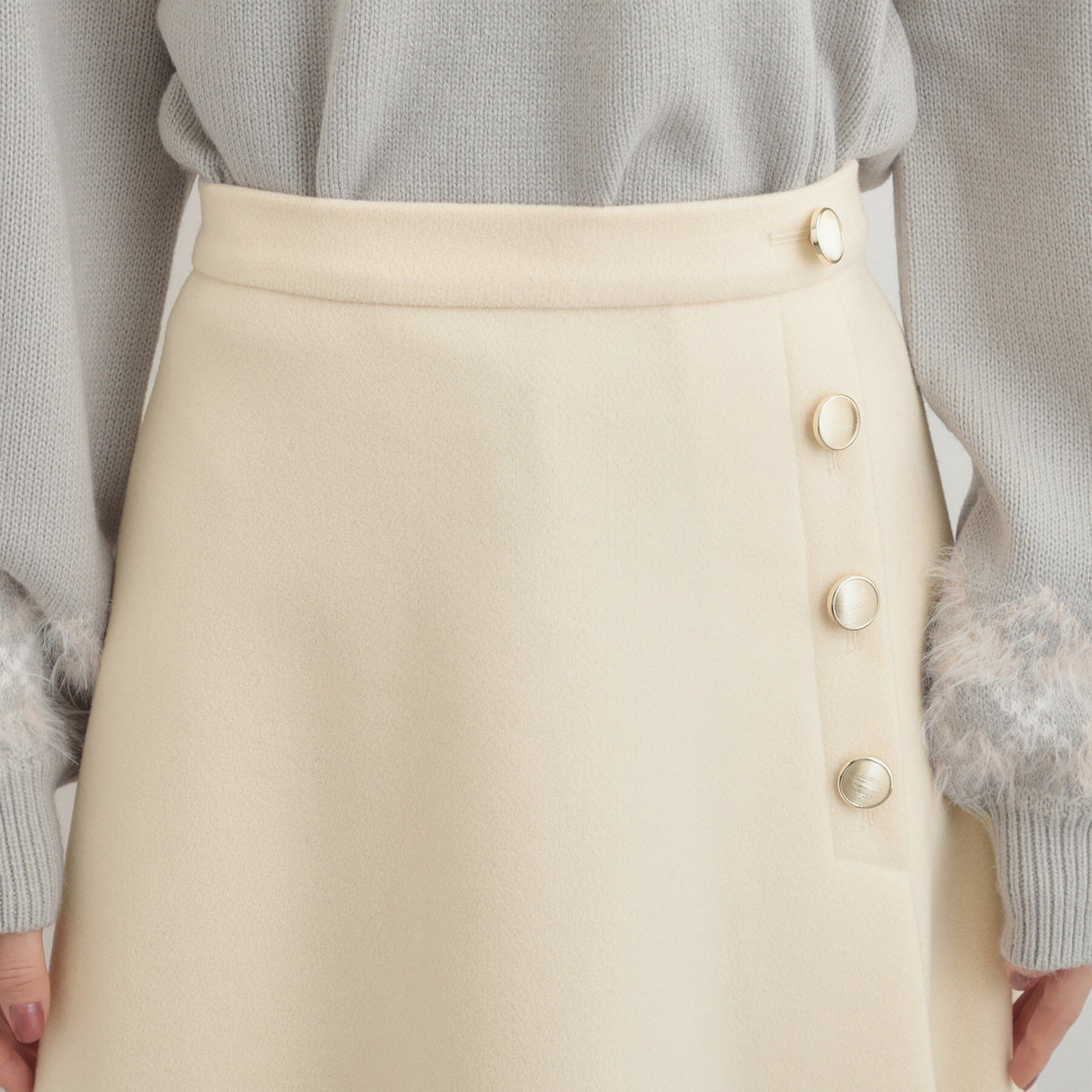 Couture broach「【通勤/金ボタン】フェイクウール ポンチスカート」|スカート|