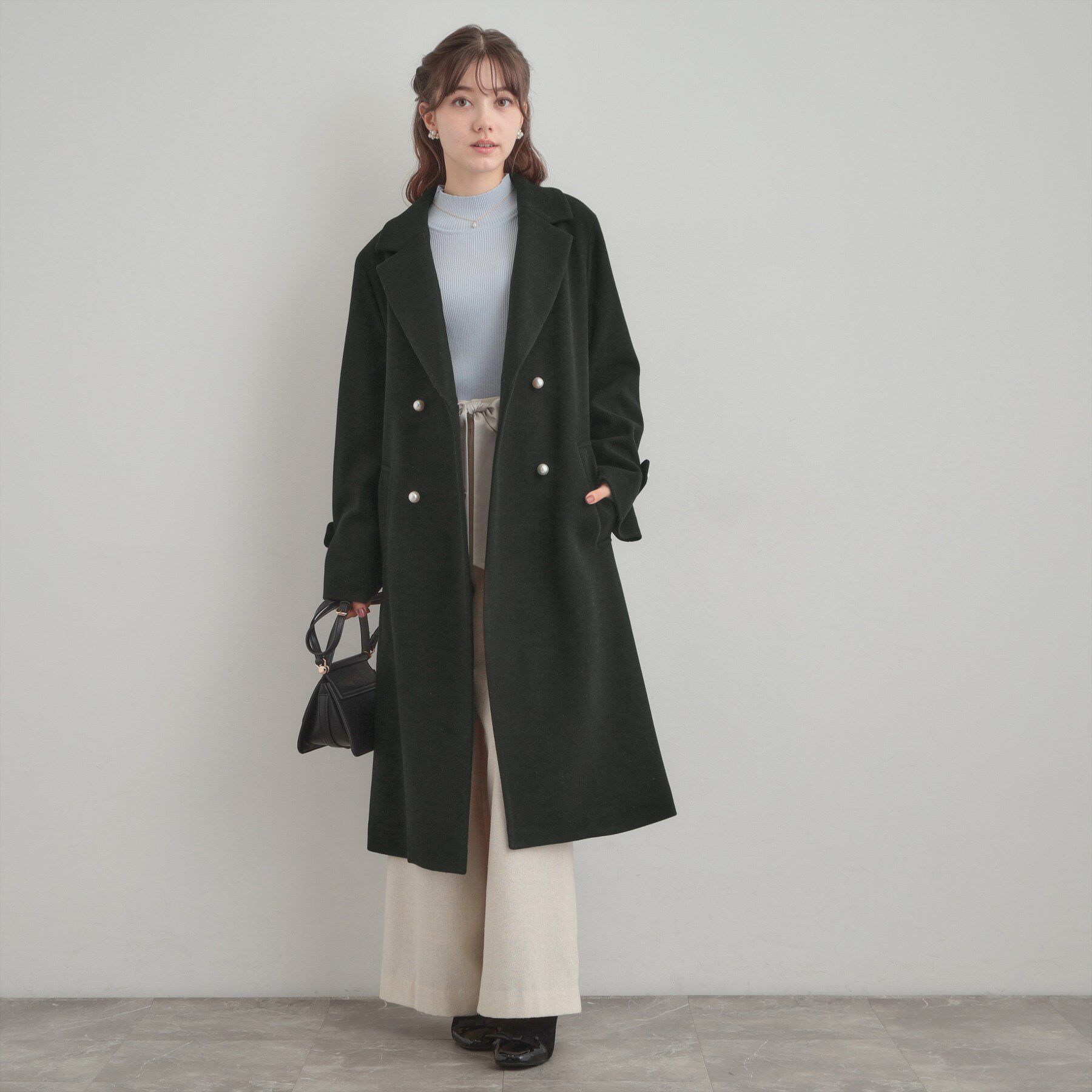 Couture broach「【大人上品・ベルト付き】パール調釦チェスターコート」|チェスターコート|