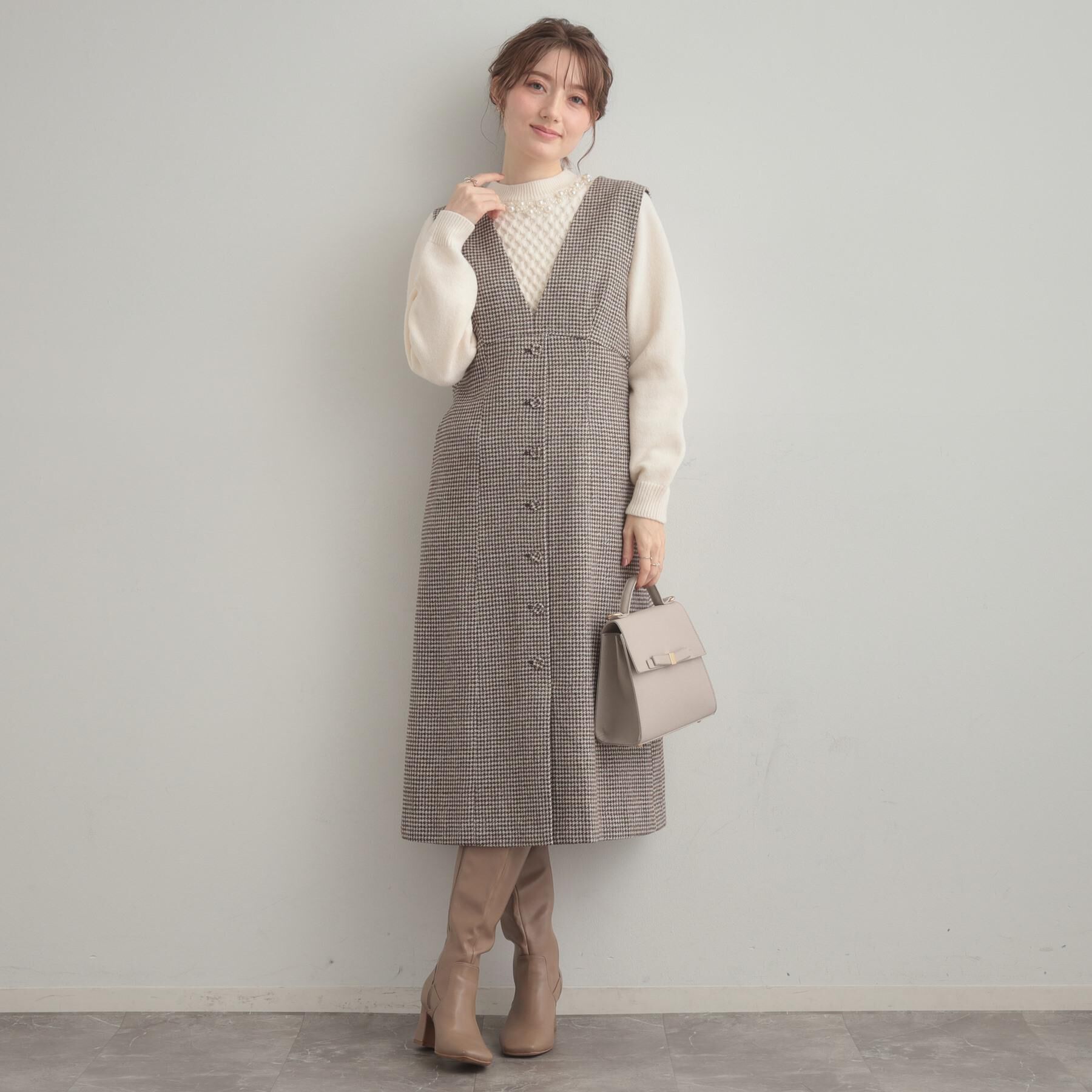 Couture broach「【クラシカル・通勤】ラメ千鳥釦デザインジャンスカ」|ワンピース|