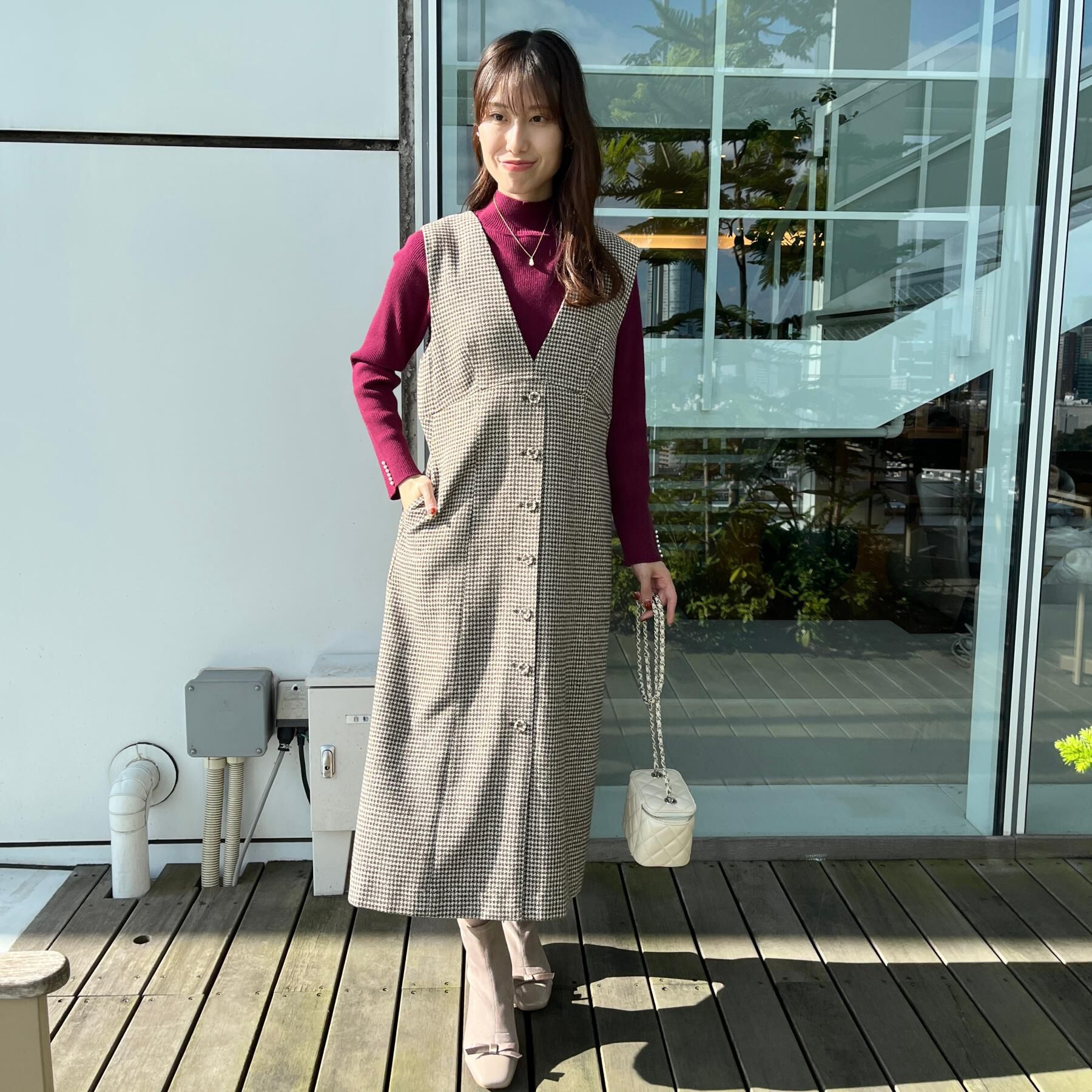 Couture broach「【クラシカル・通勤】ラメ千鳥釦デザインジャンスカ」|ワンピース|