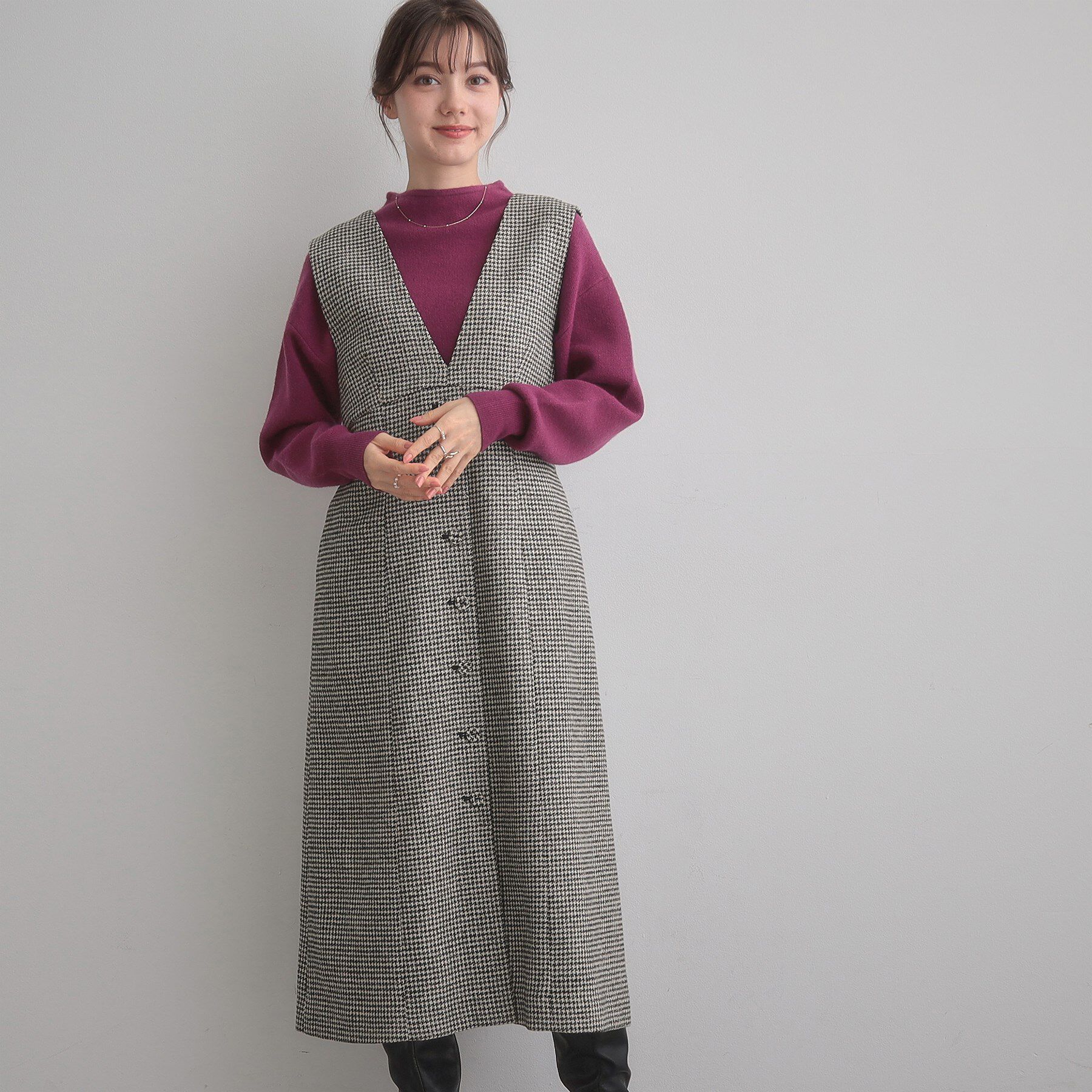 Couture broach「【クラシカル・通勤】ラメ千鳥釦デザインジャンスカ」|ワンピース|