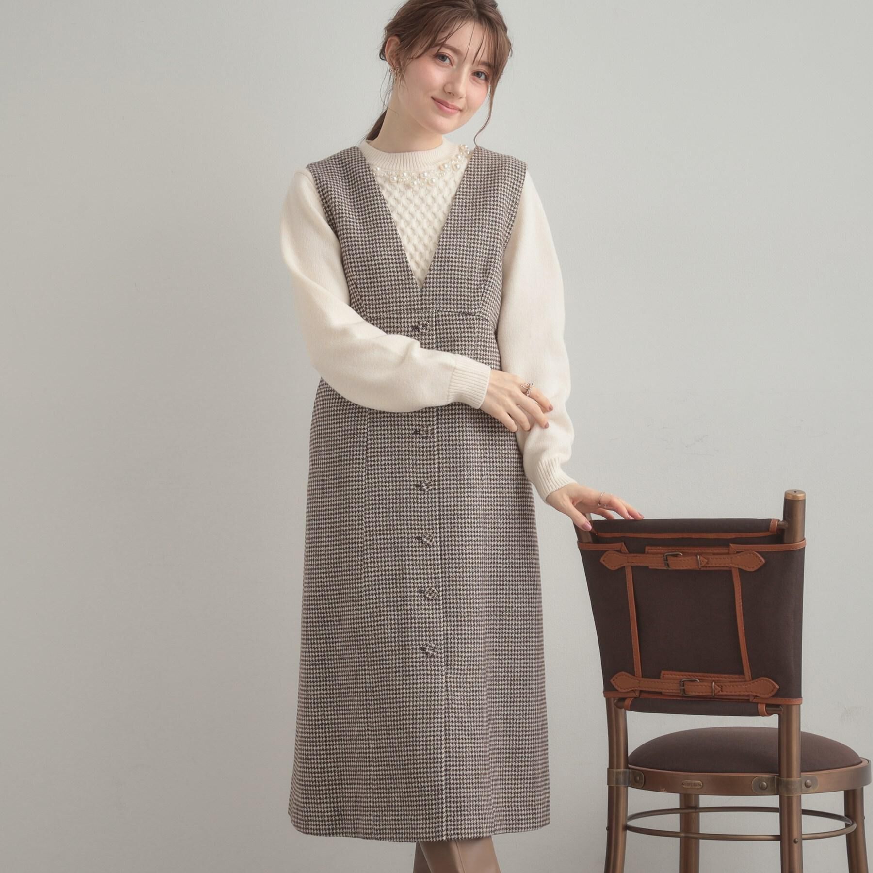Couture broach「【クラシカル・通勤】ラメ千鳥釦デザインジャンスカ」|ワンピース|モカブラウン(242