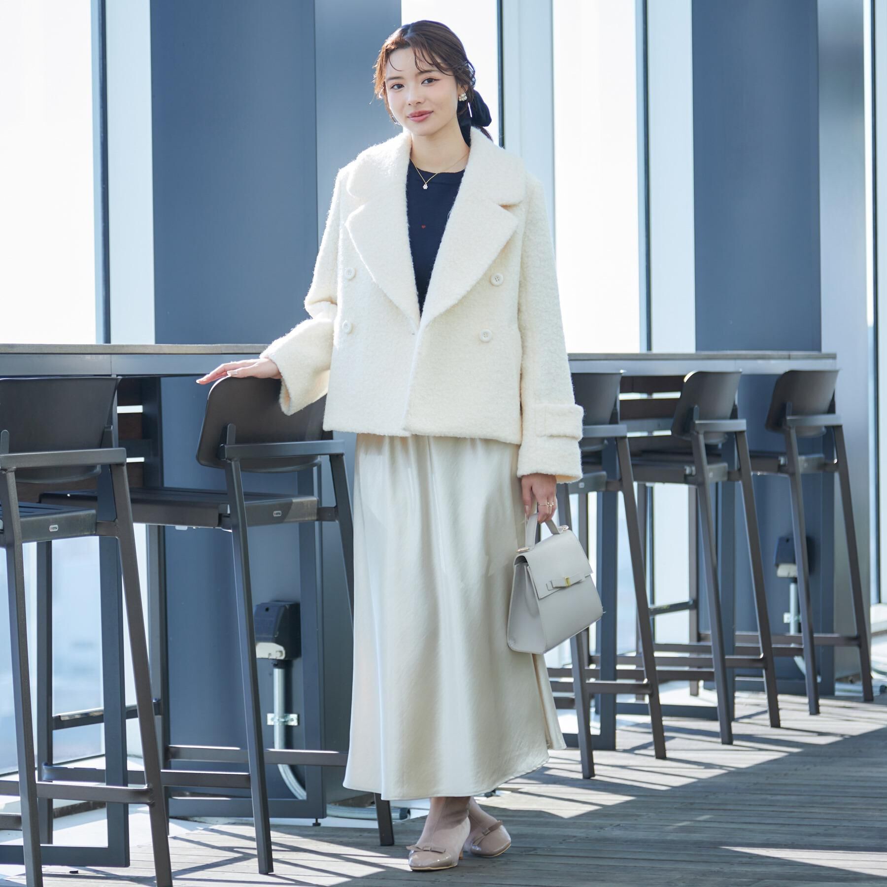 Couture broach「【S-LL/無地・チェック柄】プードルボア ショートコート」|ピーコート|