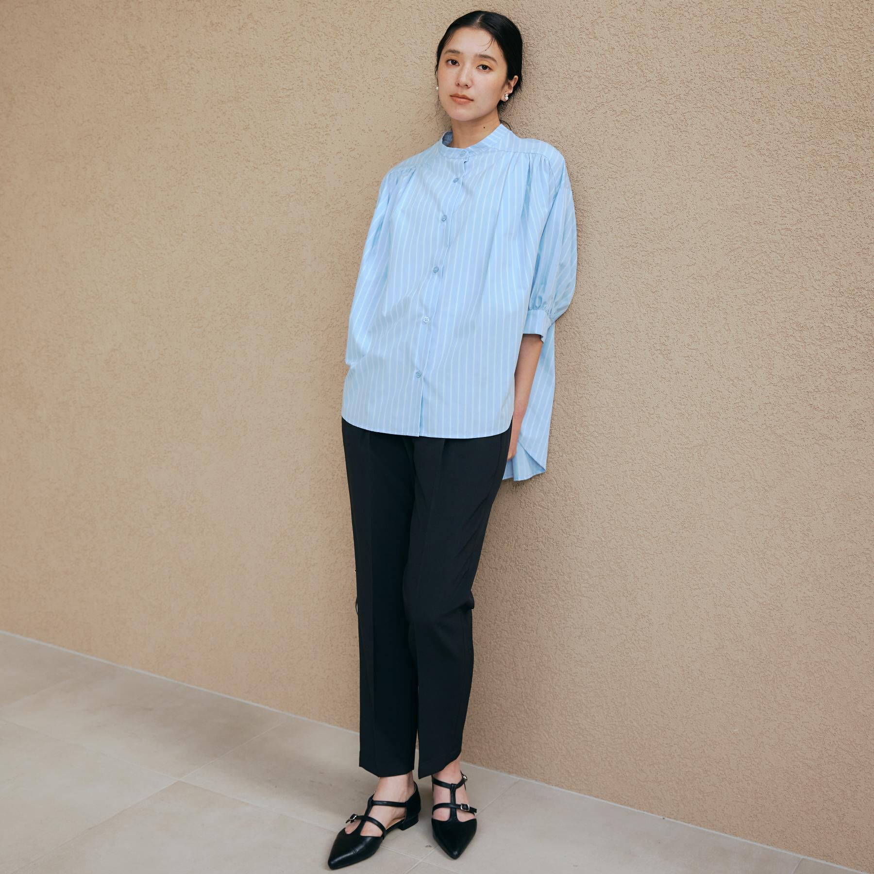 THE SHOP TK「【体型カバー】6分袖バックシャーリングシャツ/洗える」|シャツ・ブラウス|