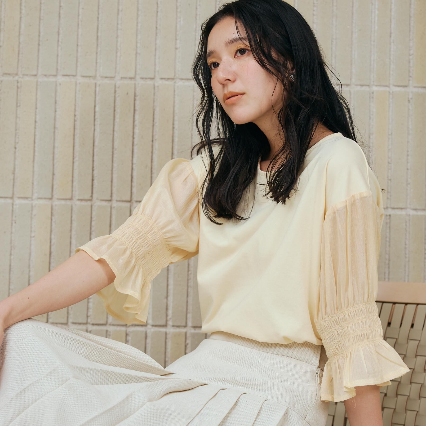 THE SHOP TK「袖シャーリングシアープルオーバー【洗濯機OK】」|Tシャツ・カットソー|