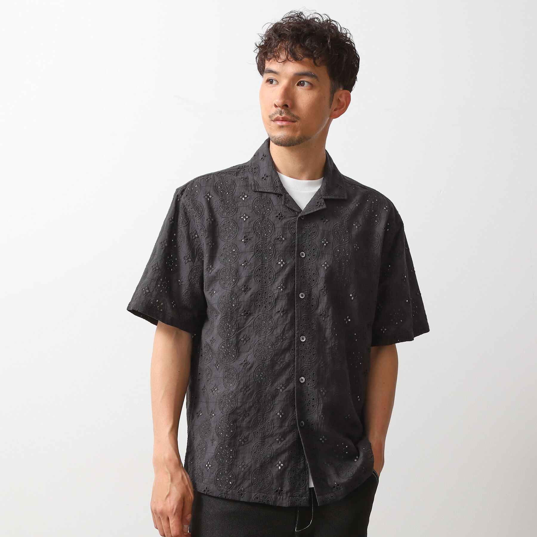 THE SHOP TK「インド刺繍半袖シャツ　【親子リンク/洗濯機OK】」|シャツ・ブラウス|チャコールグレー(0