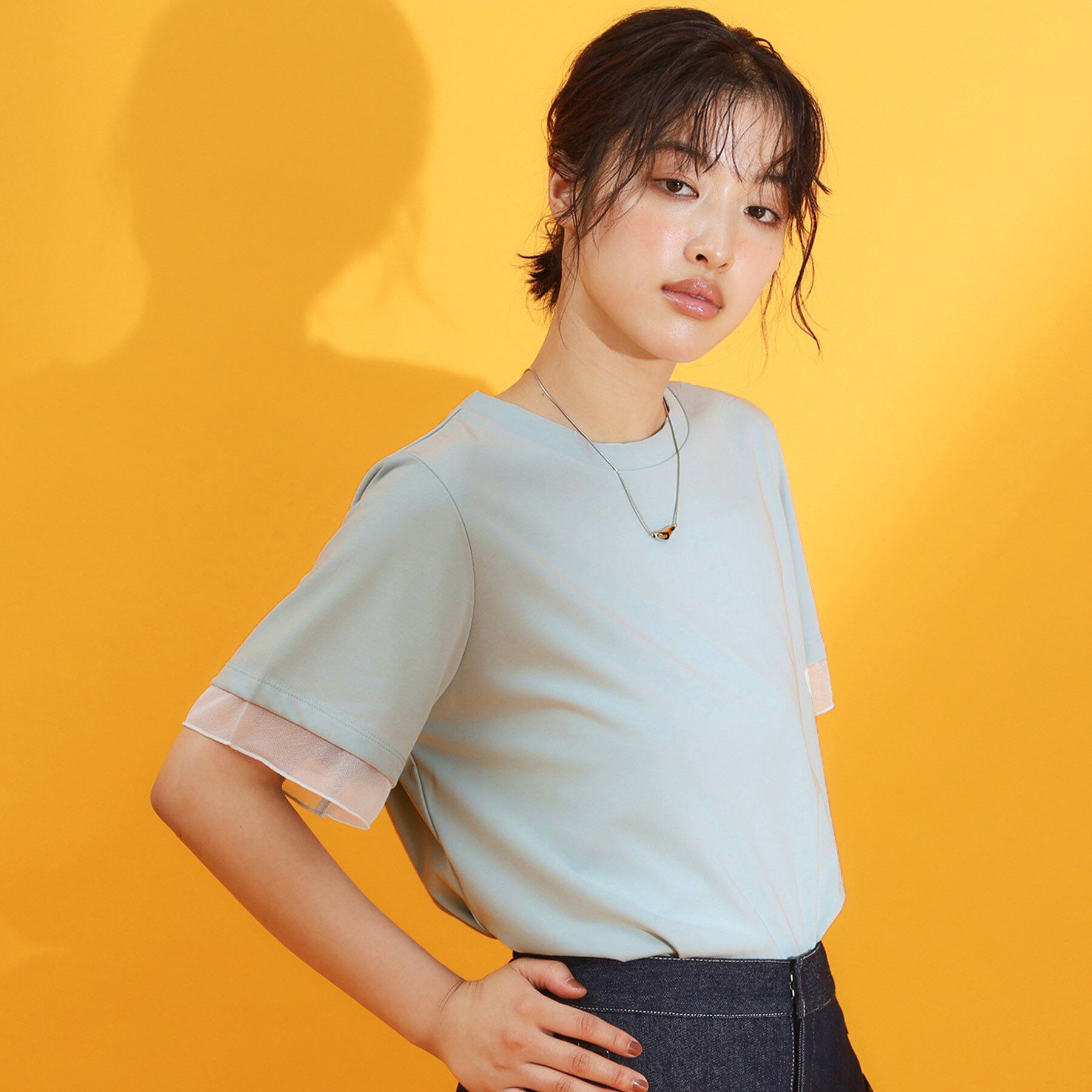 THE SHOP TK「【ひんやり/UV/洗濯機OK】袖シアーTシャツ」|Tシャツ・カットソー|