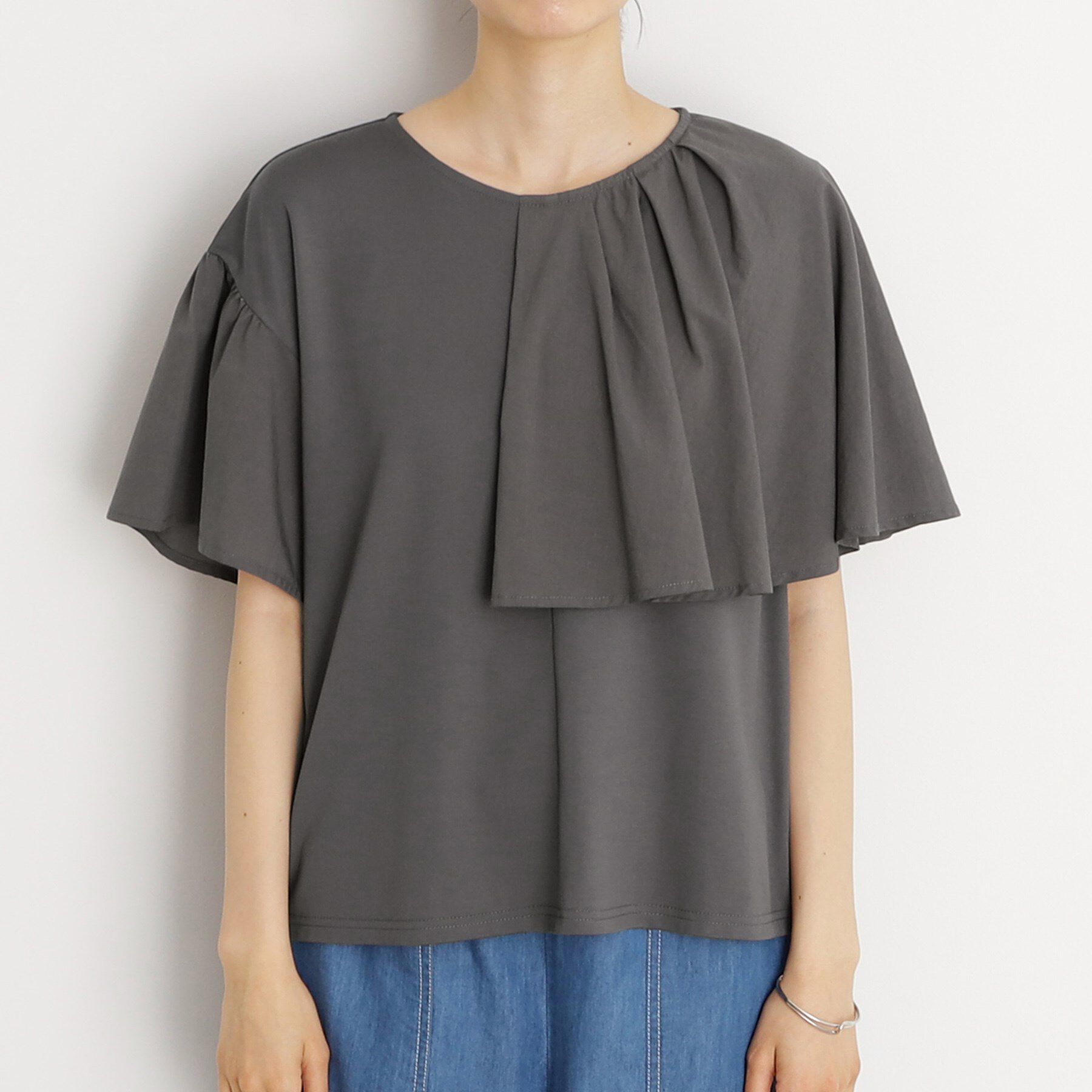 THE SHOP TK「アシメケープ風プルオーバー【接触冷感/洗濯機OK】」|Tシャツ・カットソー|