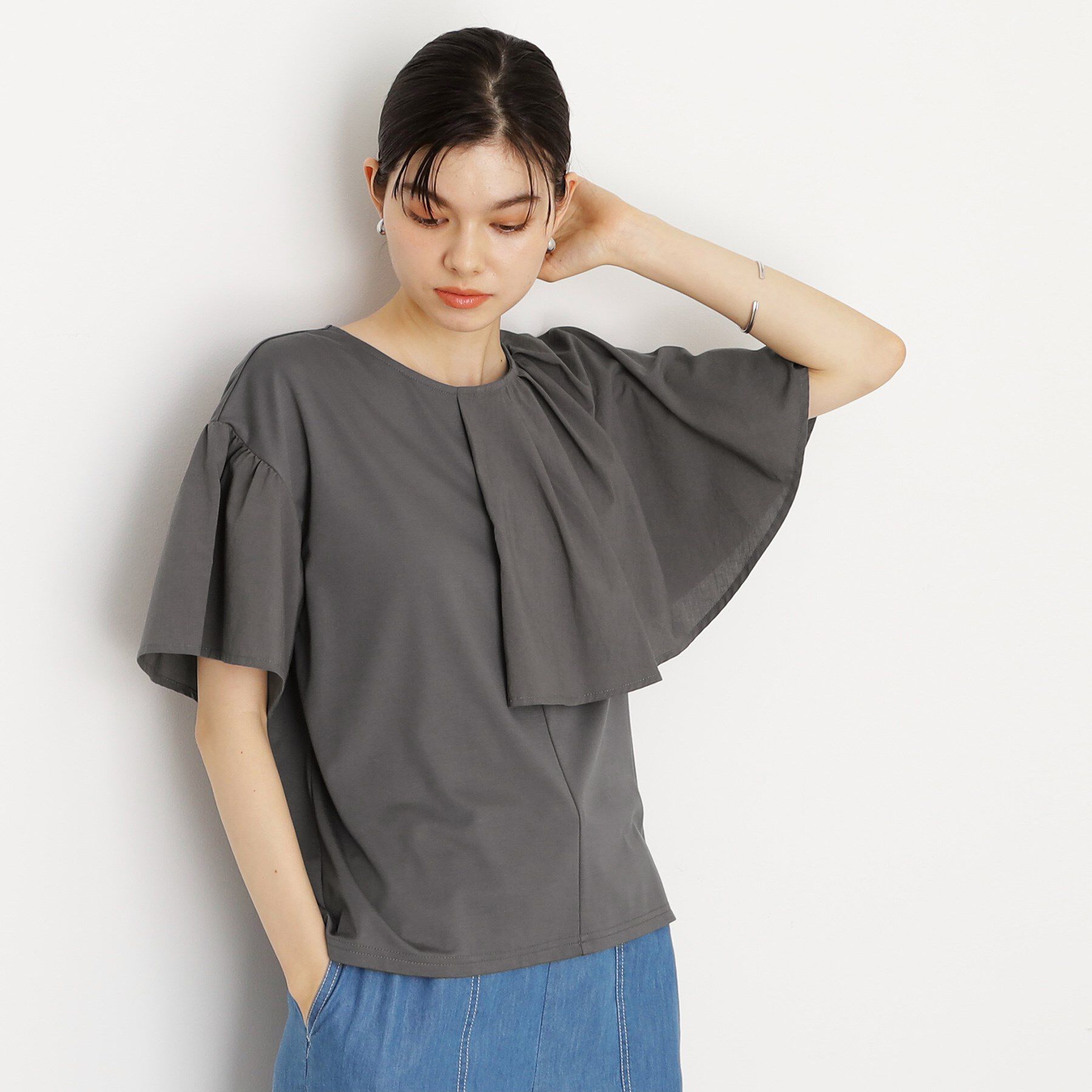 THE SHOP TK「アシメケープ風プルオーバー【接触冷感/洗濯機OK】」|Tシャツ・カットソー|スミクロ(018)