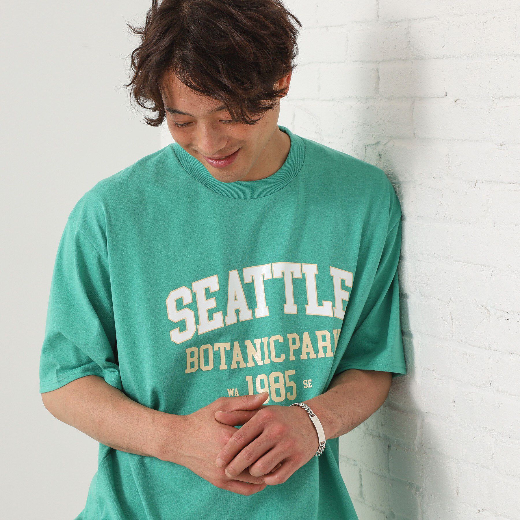 THE SHOP TK「カレッジロゴ半袖Tシャツ /親子リンク/洗濯機OK」|Tシャツ・カットソー|グリーン(022)