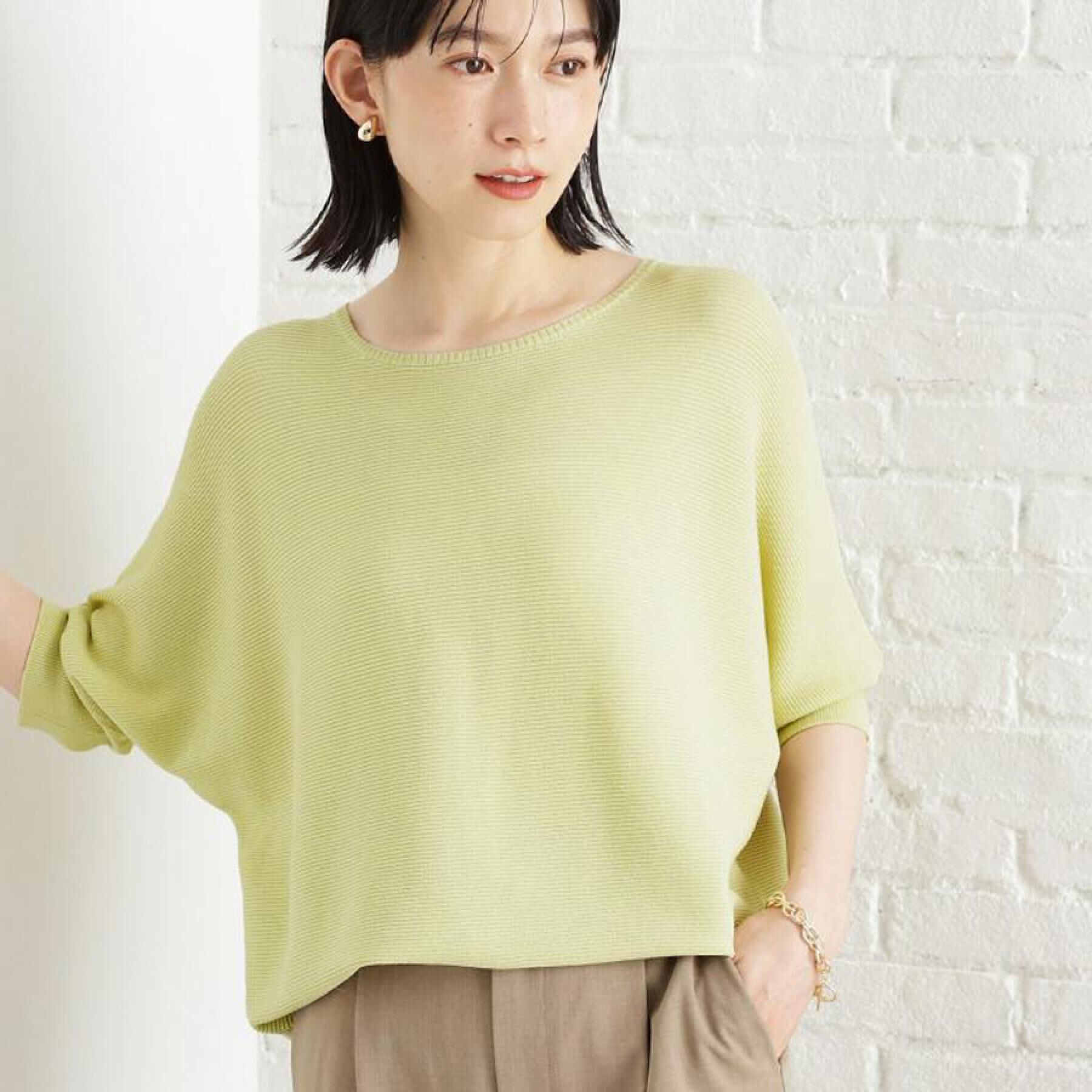 THE SHOP TK「6分袖ガータードルマンニット【エコベロ/洗濯機OK】」|ニット・セーター|