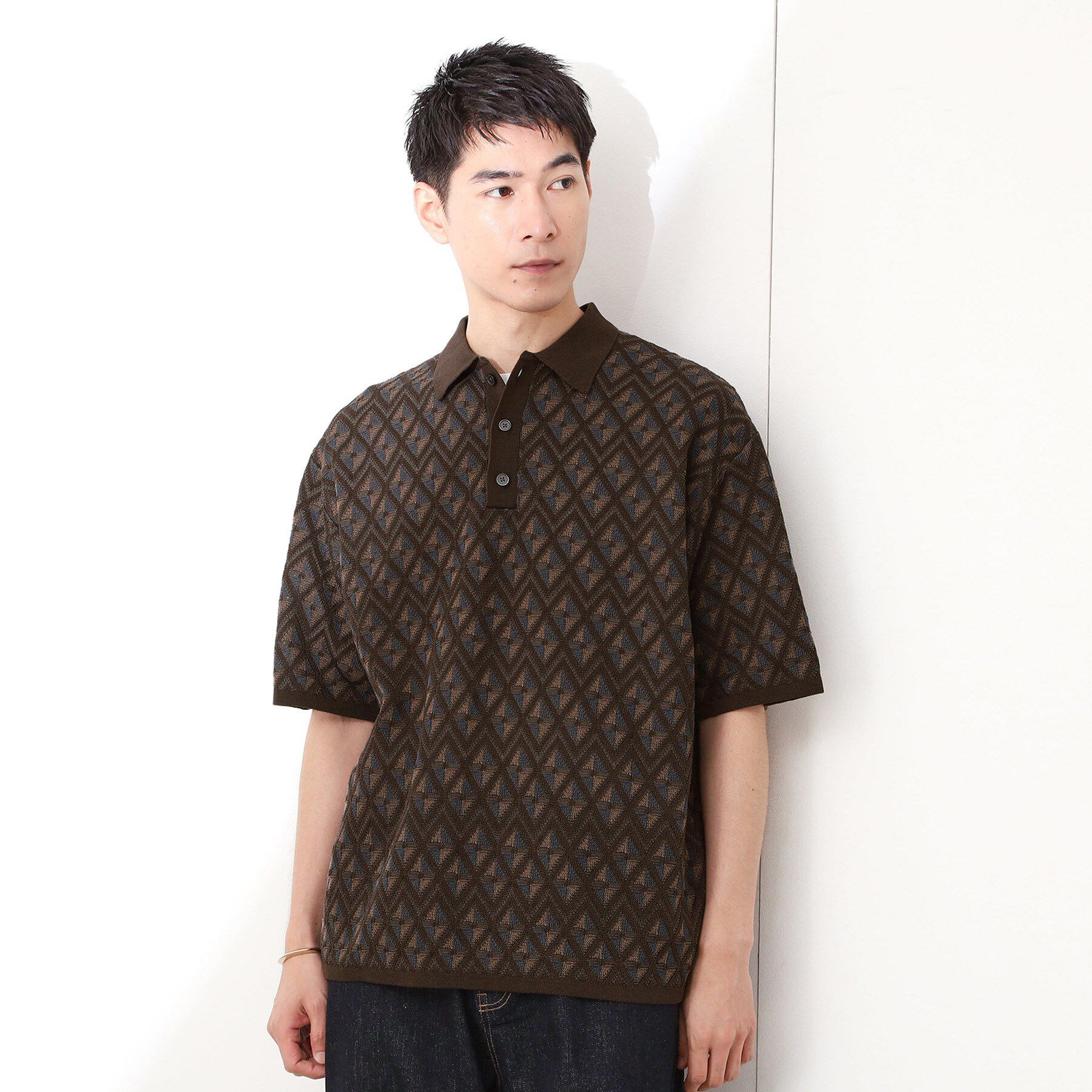 THE SHOP TK「ジオメニットポロシャツ　【洗濯機OK】」|ポロシャツ|ブラウン(443)