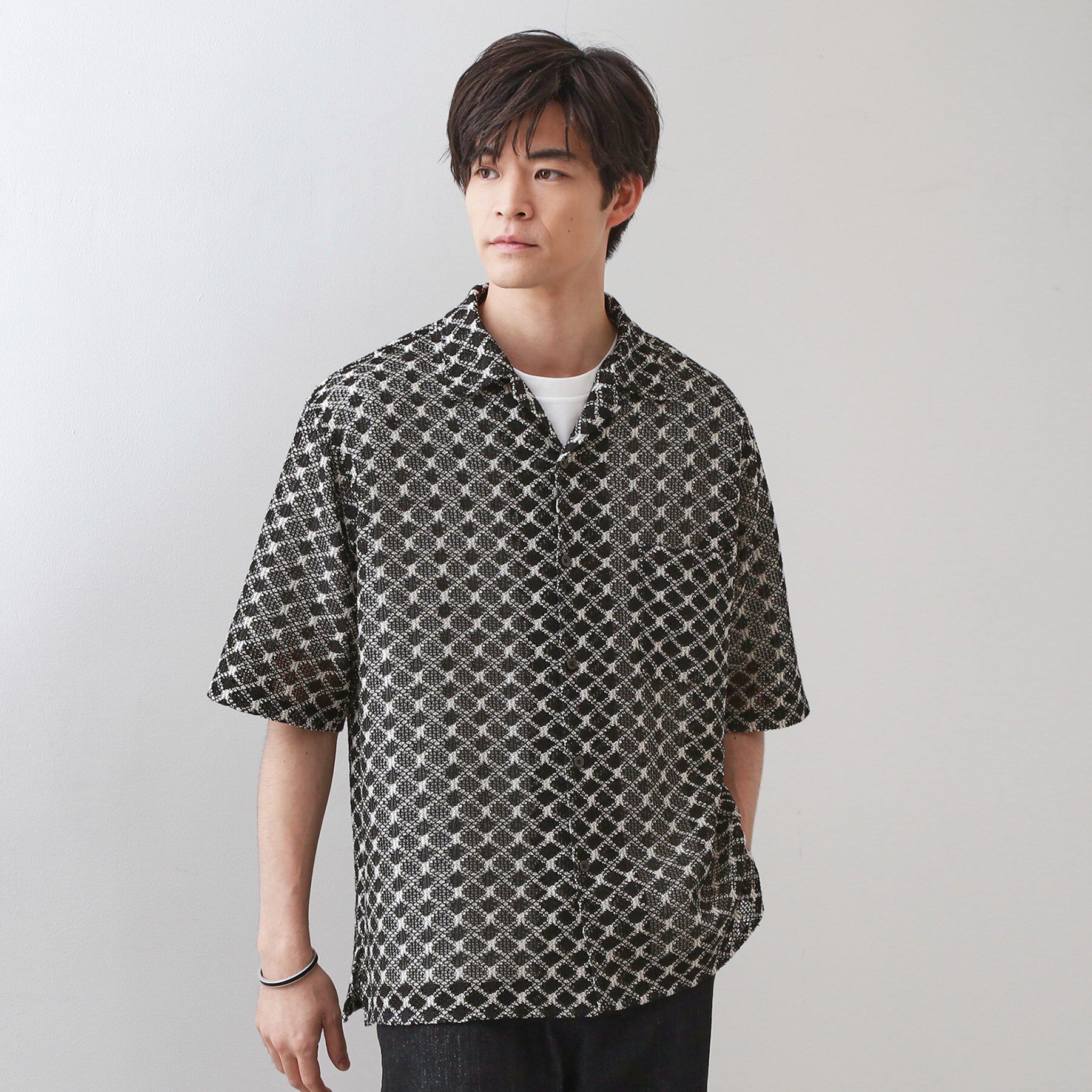 THE SHOP TK「クラフトレース半袖シャツ 【洗濯機OK】」|シャツ・ブラウス|ブラック(019)