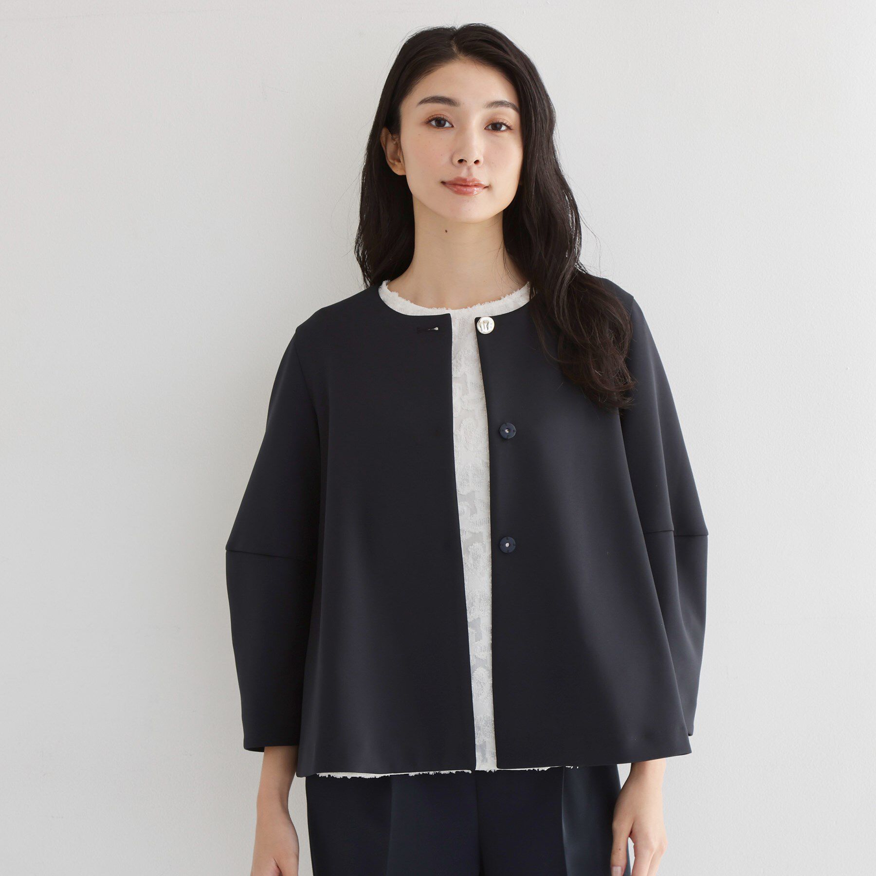 THE SHOP TK「【通勤・セレモニー】ノーカラーダンボールジャケット」|ノーカラージャケット|