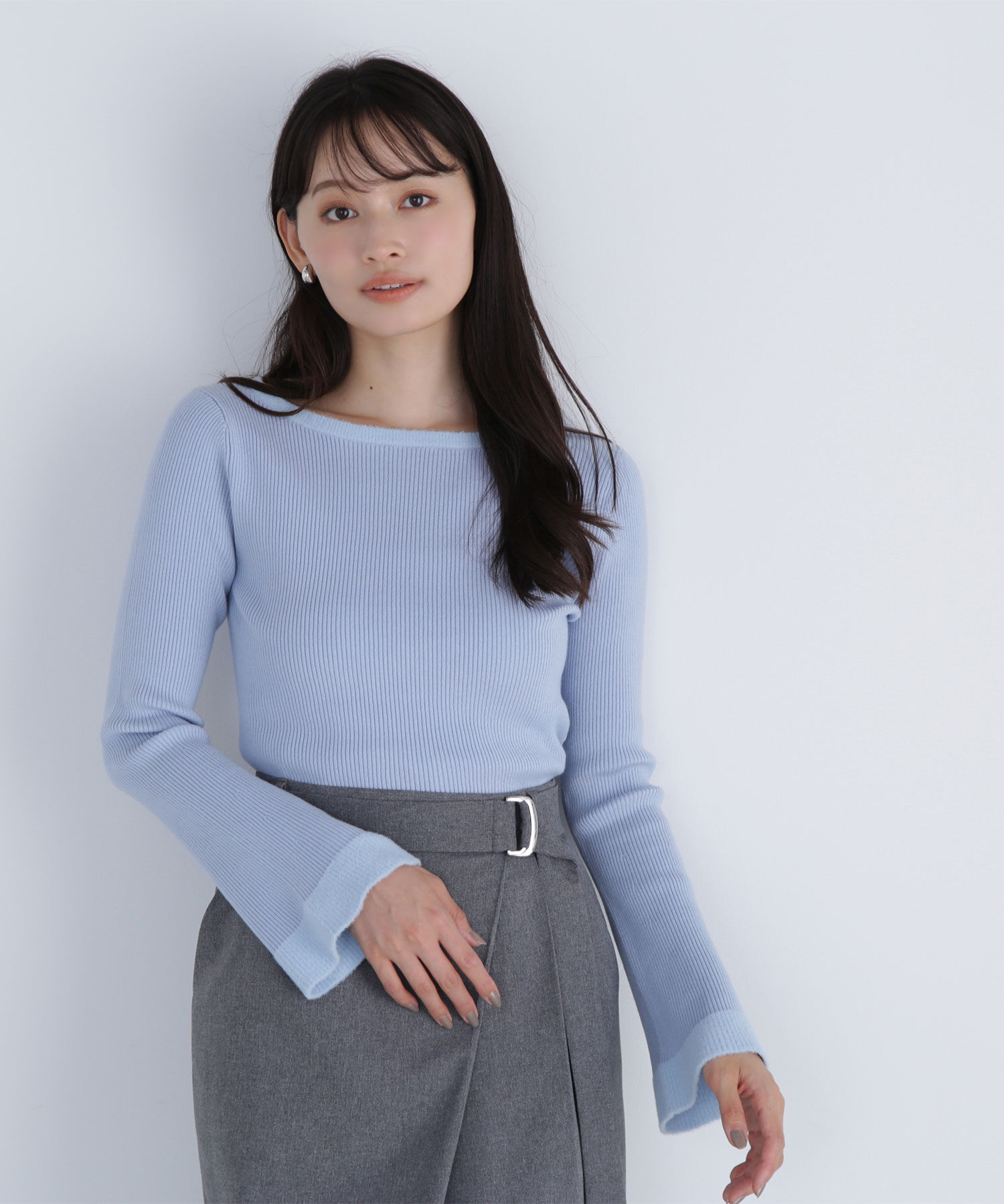  「ミニシャギートリムニット」|ニット・セーター|ブルー