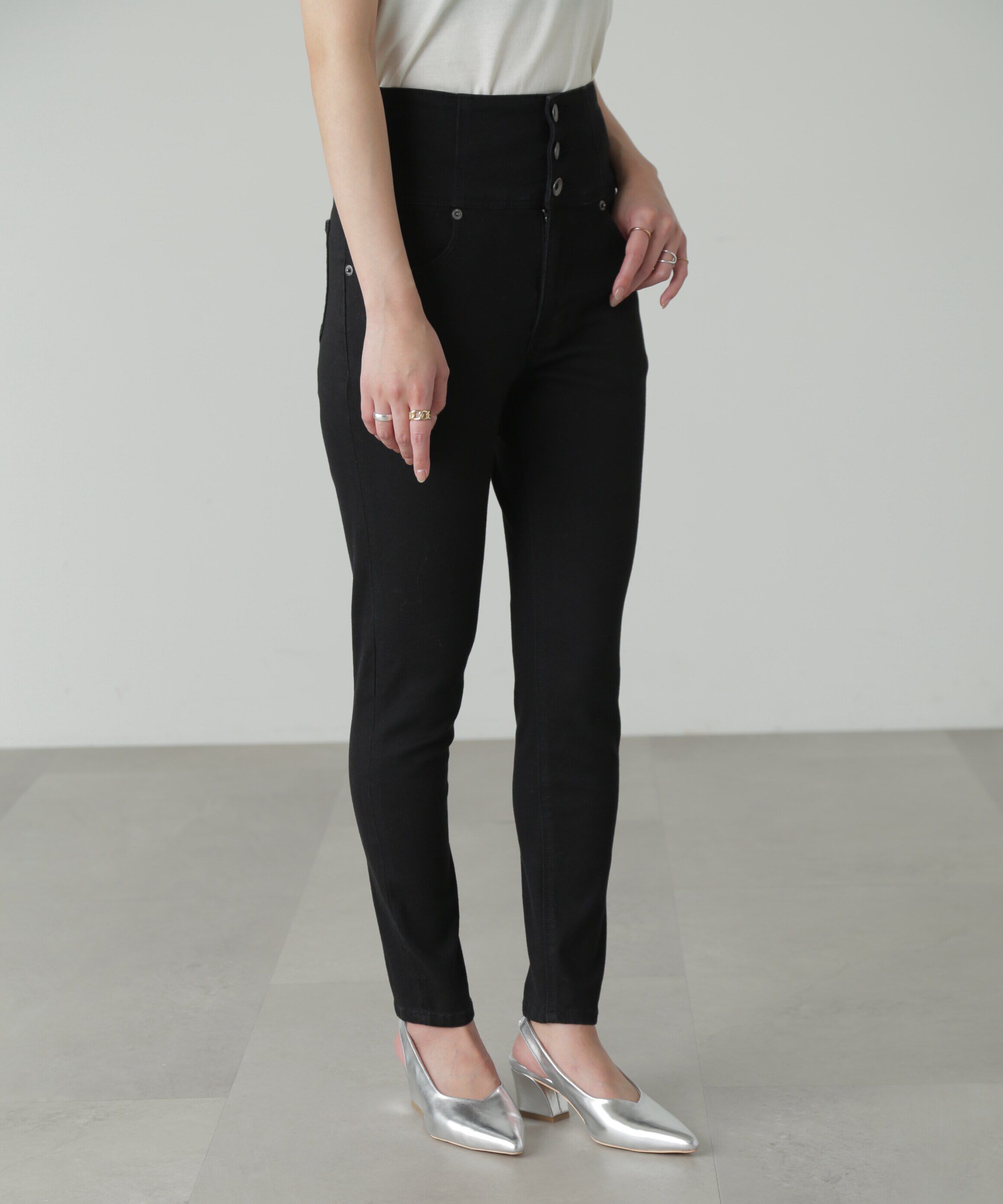  「ハイウエストボタンフライスキニーデニムパンツ」|その他|