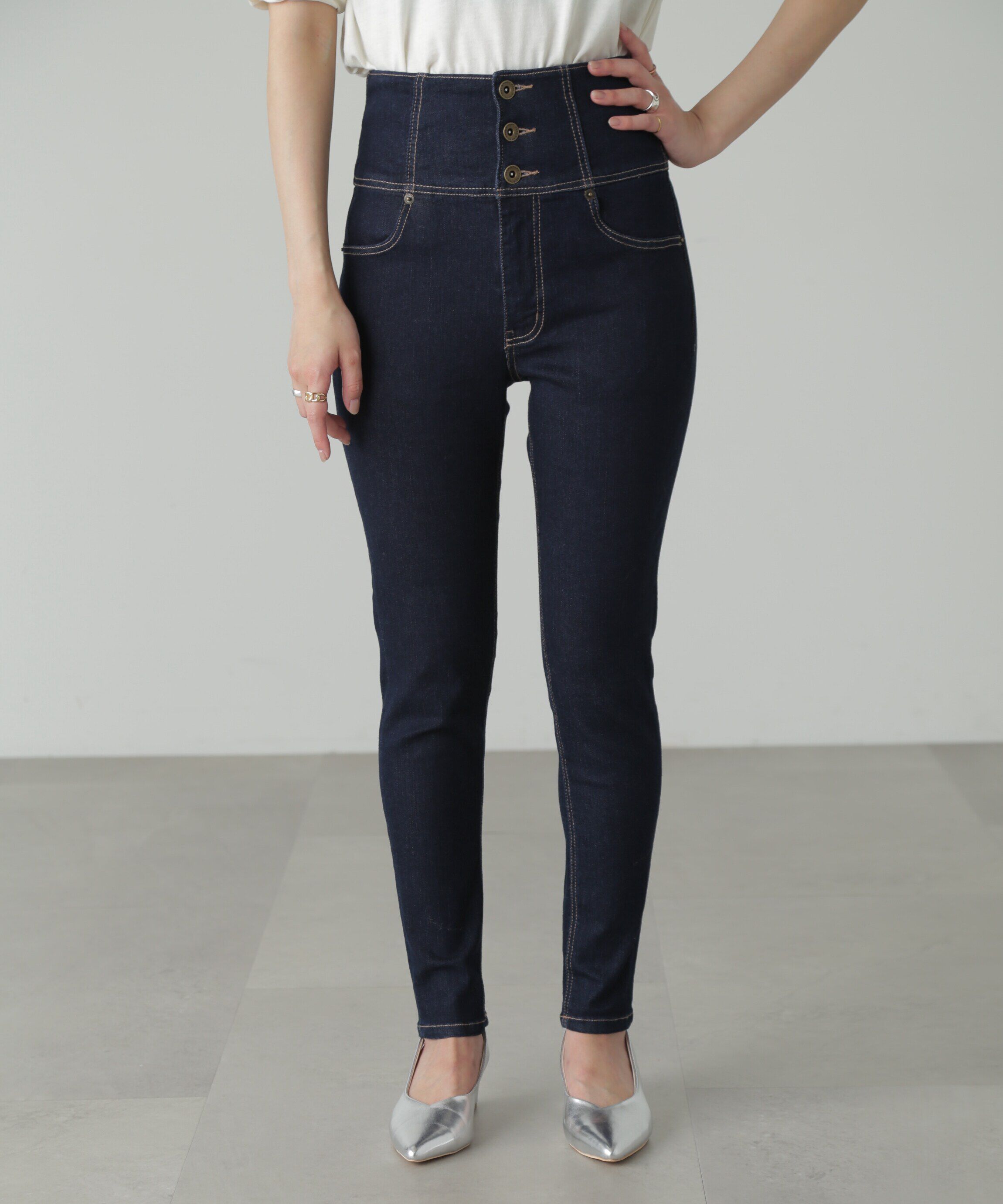  「ハイウエストボタンフライスキニーデニムパンツ」|その他|ワンウォッシ 1