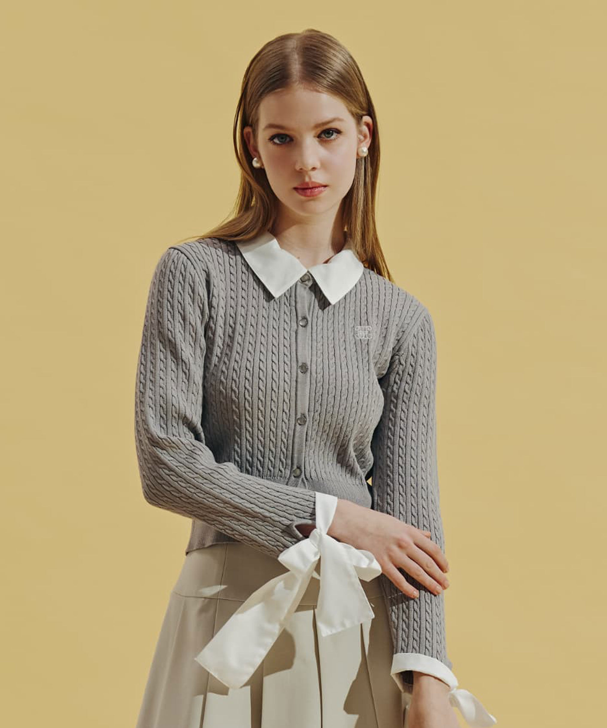  「袖リボンケーブルカーディガン」|ニット・セーター|
