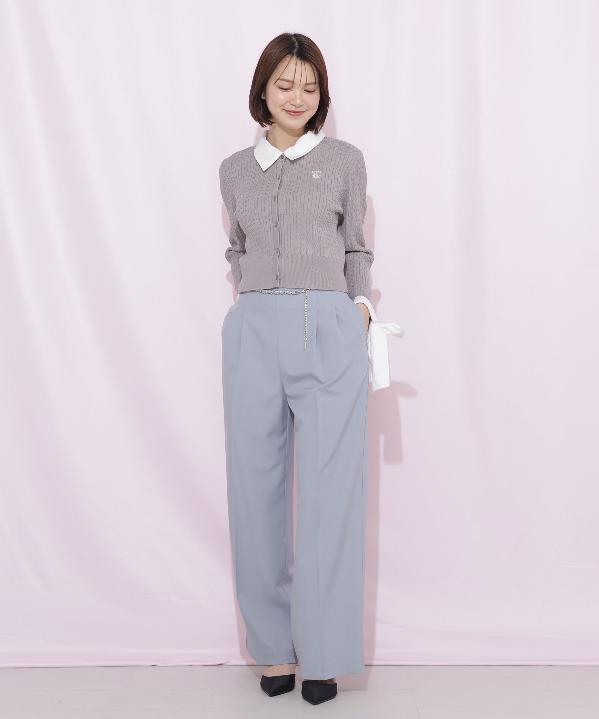  「袖リボンケーブルカーディガン」|ニット・セーター|