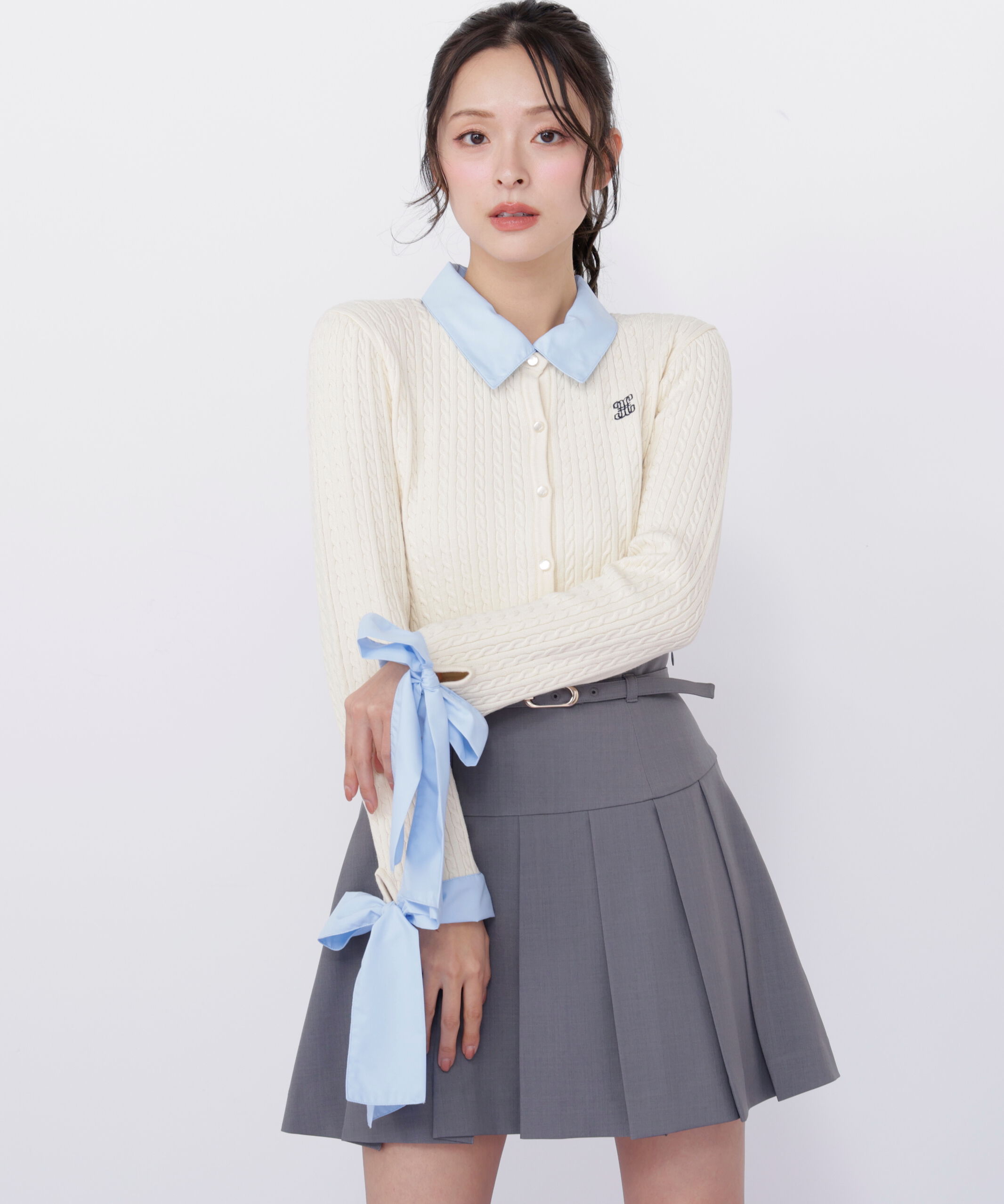  「袖リボンケーブルカーディガン」|ニット・セーター|