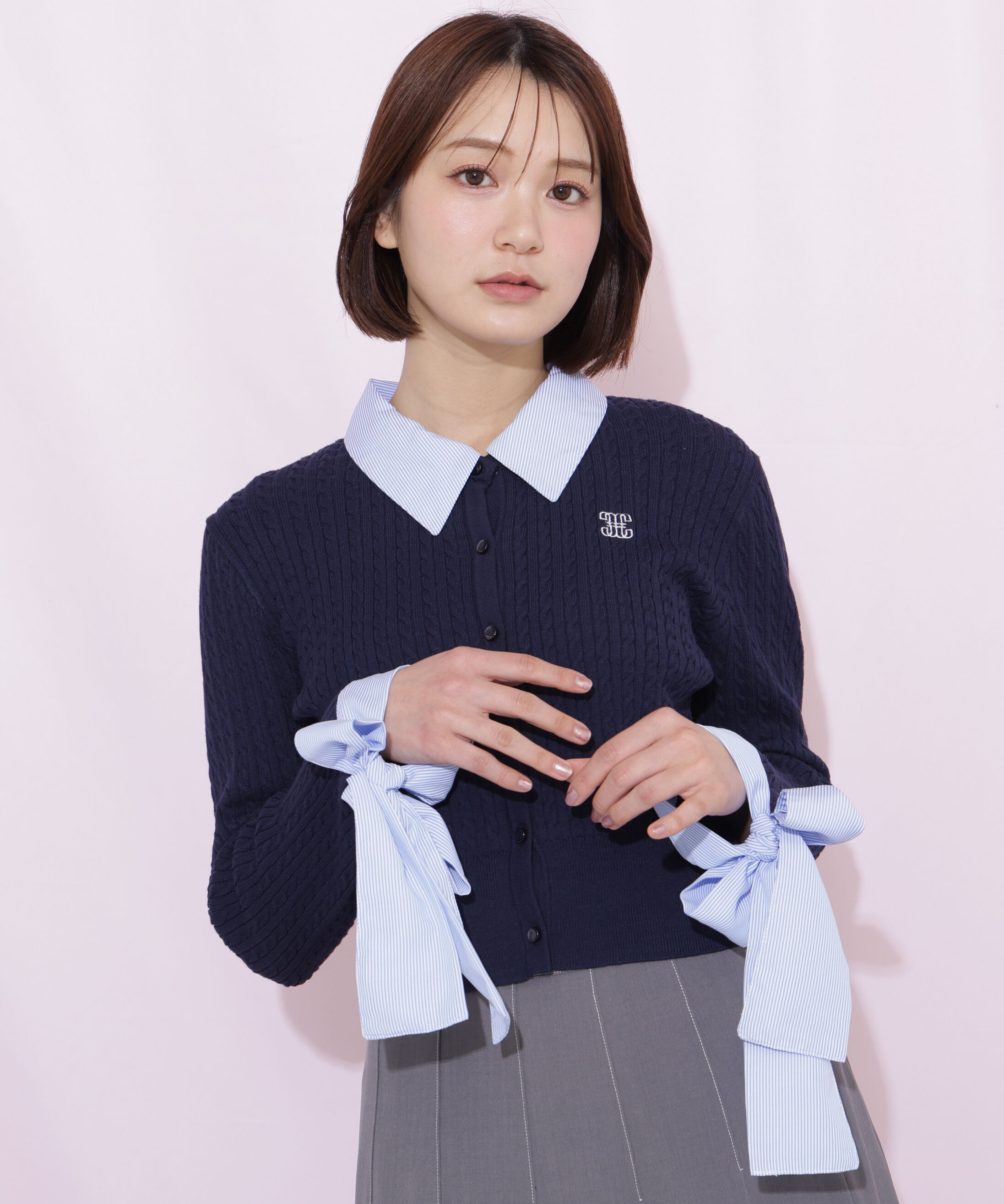  「袖リボンケーブルカーディガン」|ニット・セーター|