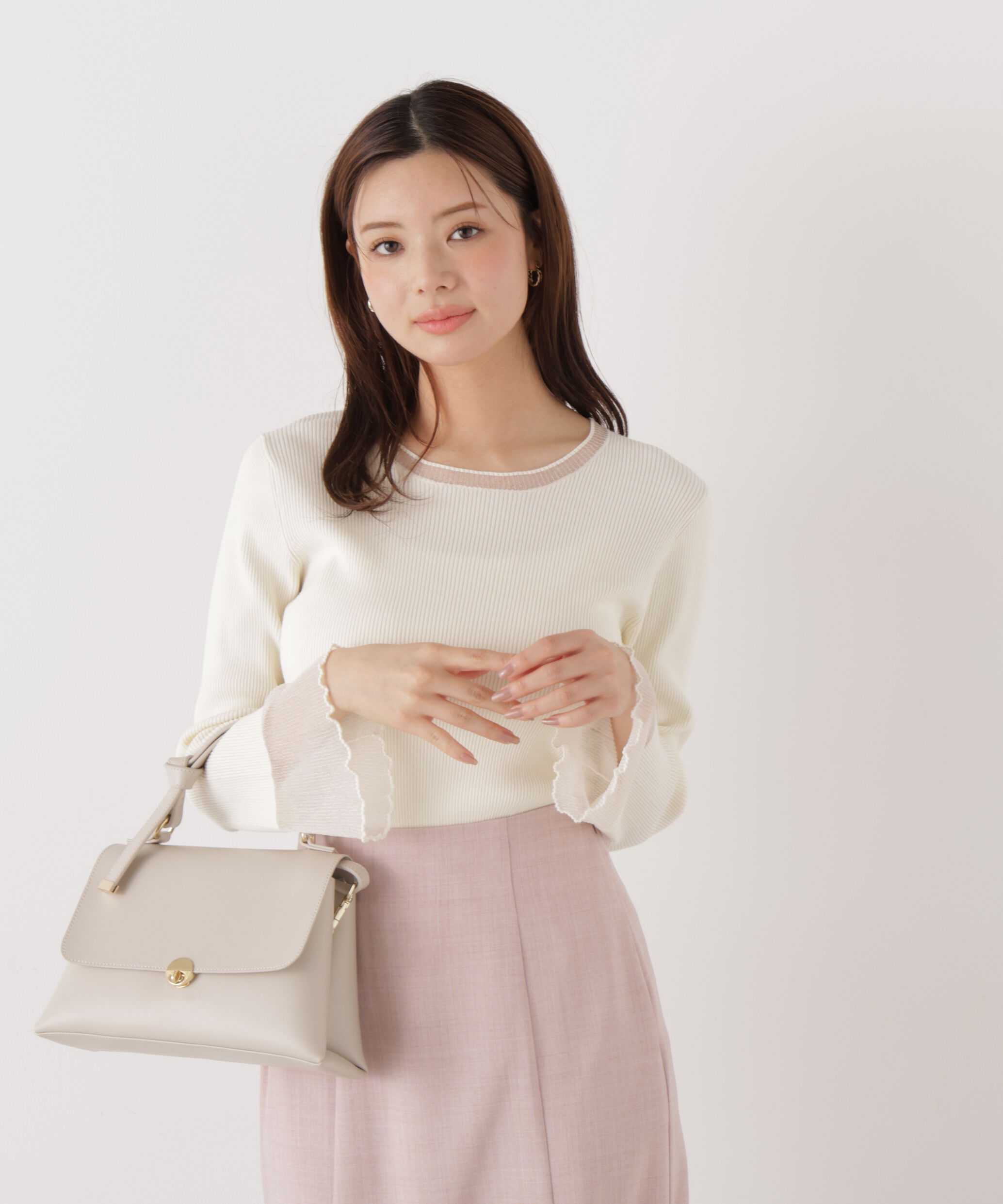 PROPORTION BODY DRESSING「部分シアーフレアスリーブニットトップス　26SS」|ニット・セーター|