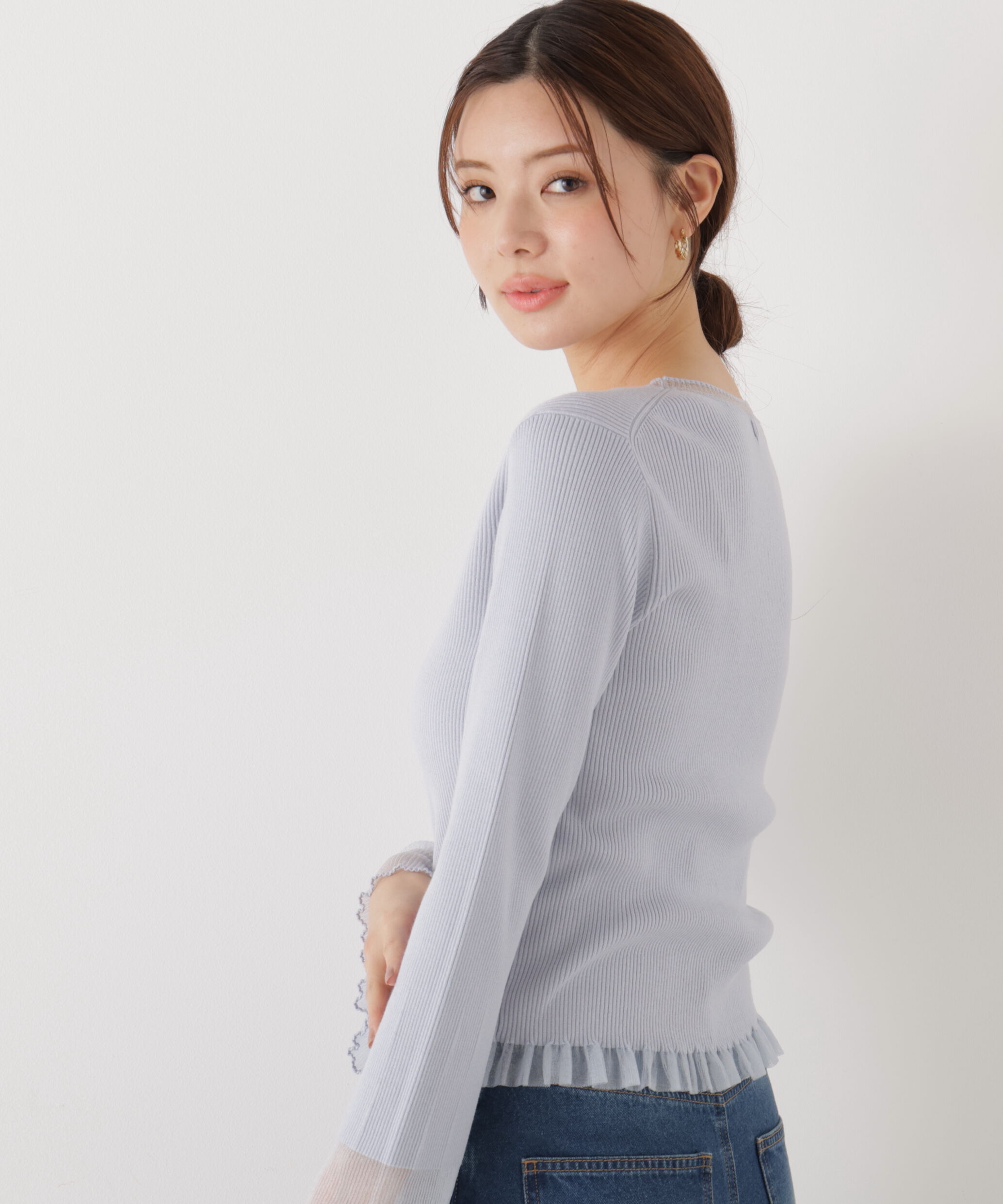 PROPORTION BODY DRESSING「部分シアーフレアスリーブニットトップス　26SS」|ニット・セーター|