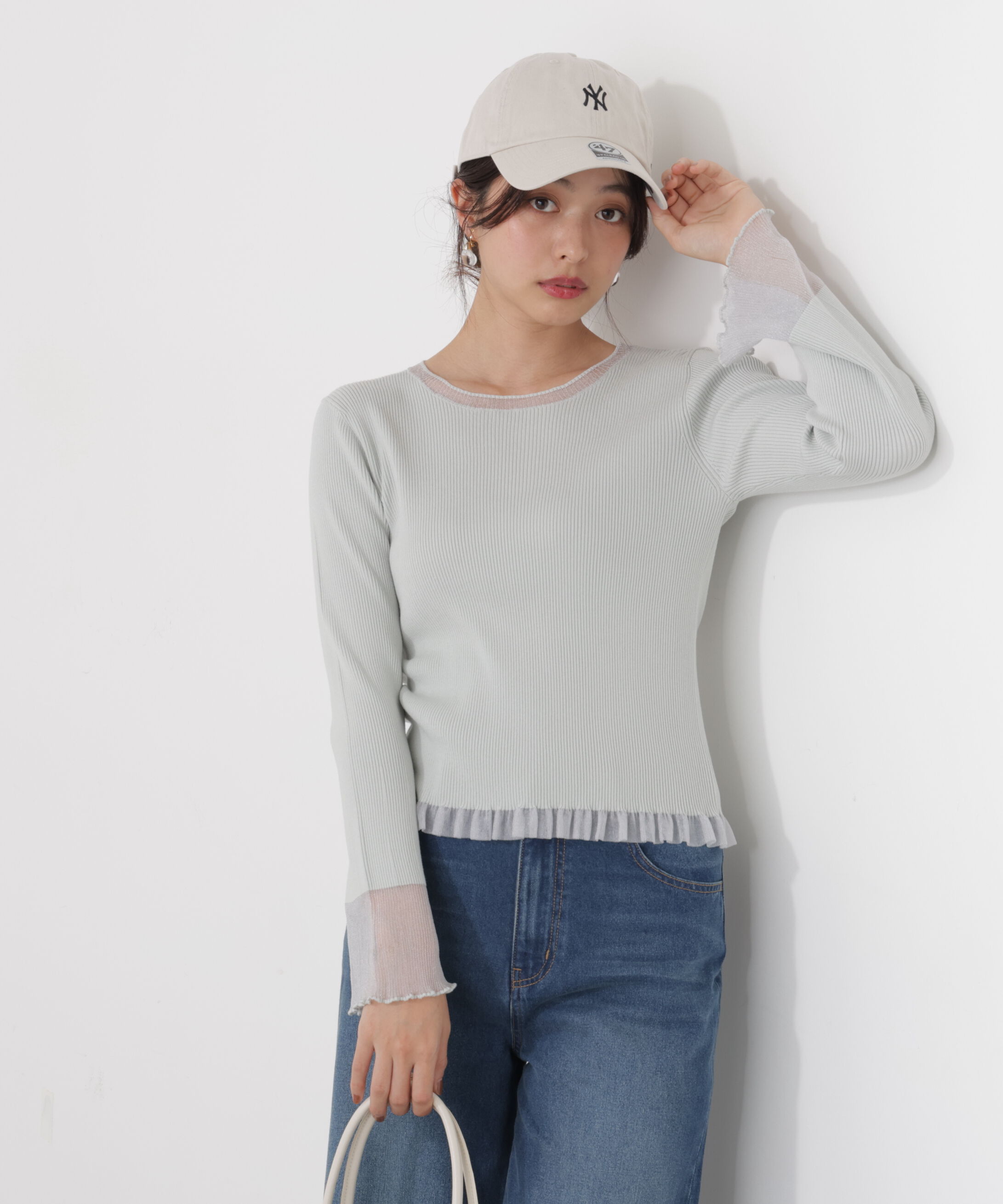 PROPORTION BODY DRESSING「部分シアーフレアスリーブニットトップス　26SS」|ニット・セーター|