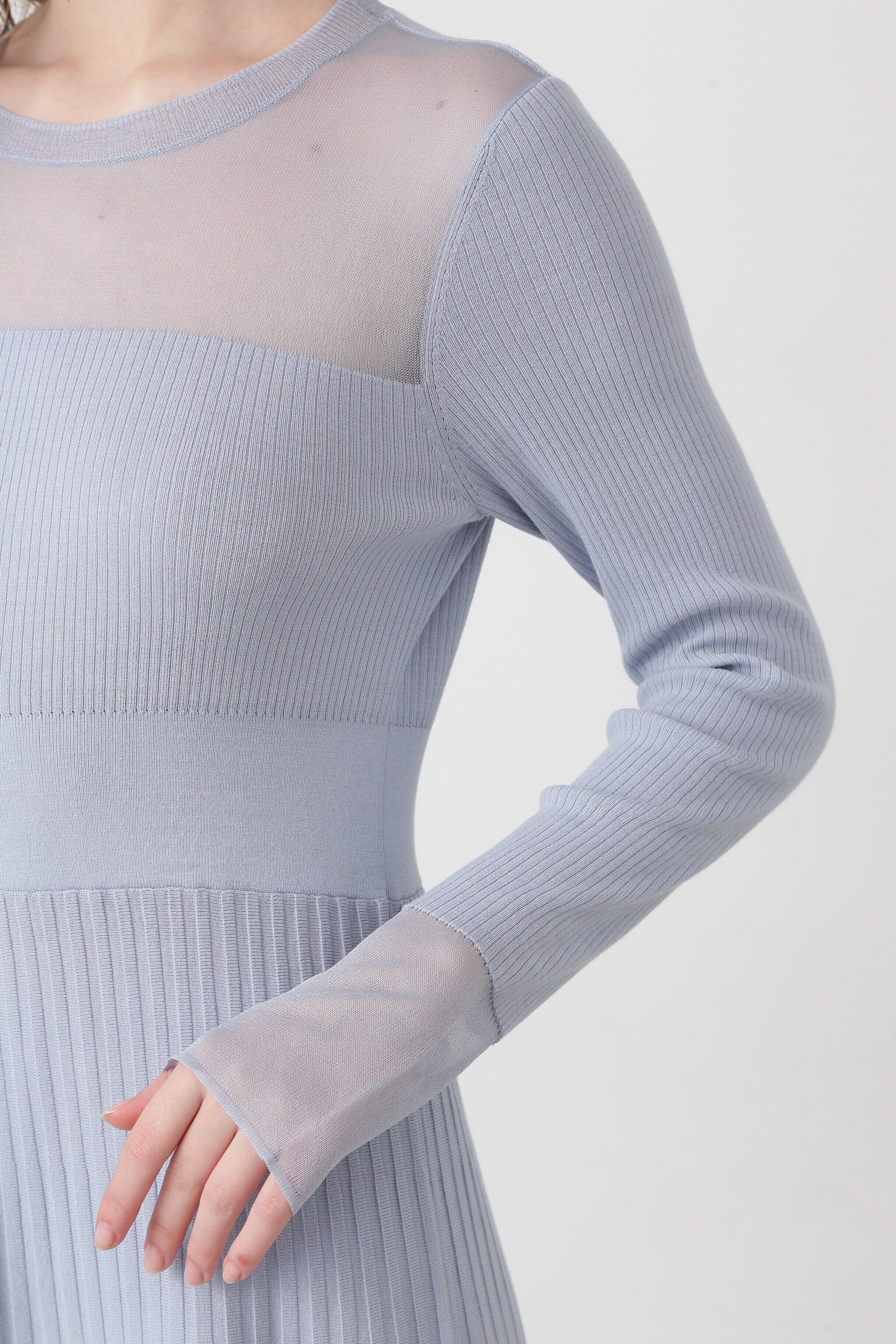  「◆シアーコンビフレアーニットワンピース」|ワンピース|