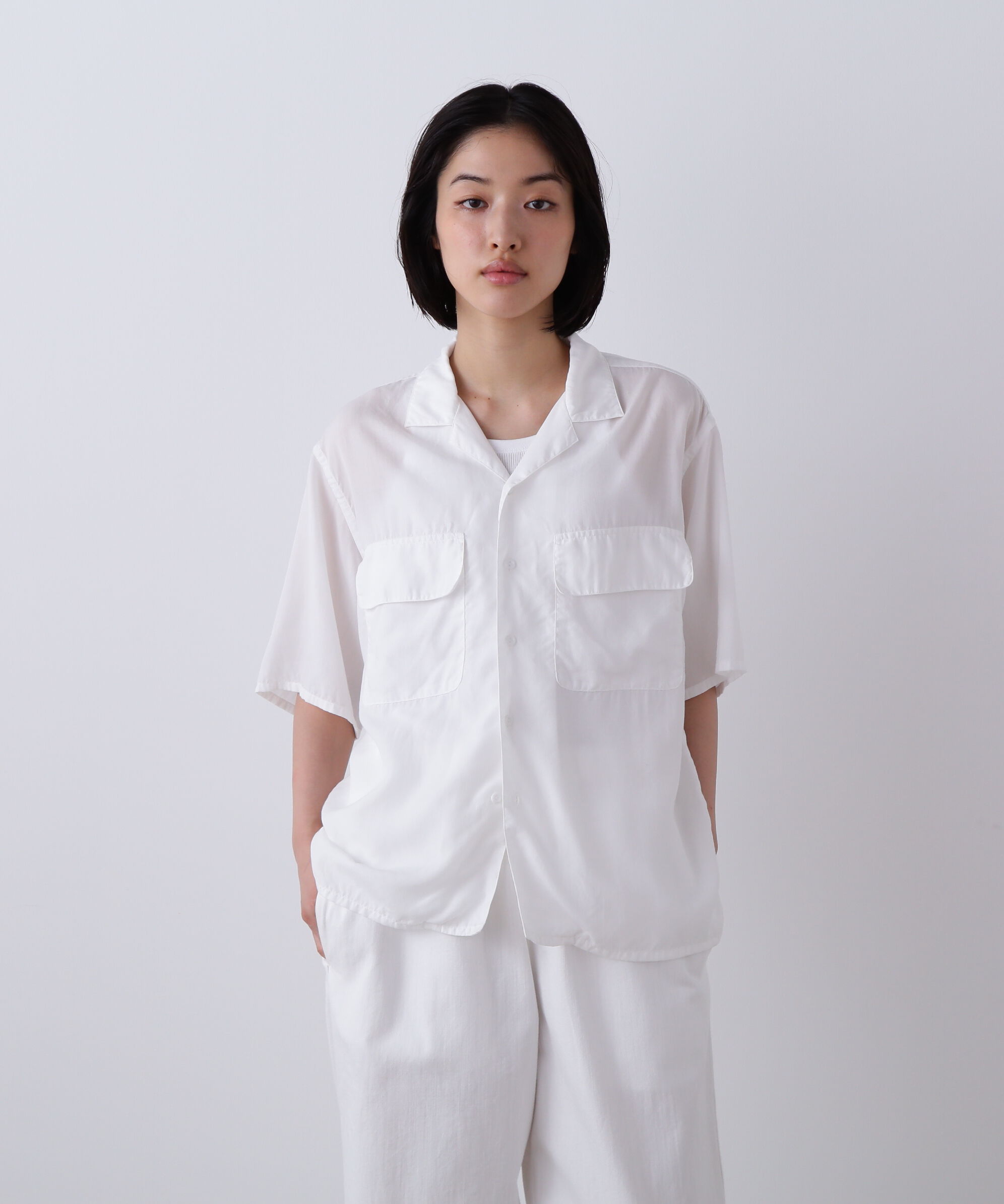 YLEVE 「Ｙ / TENCEL POPLIN OPEN COLLAR SHIRT」|シャツ・ブラウス|ホワイト