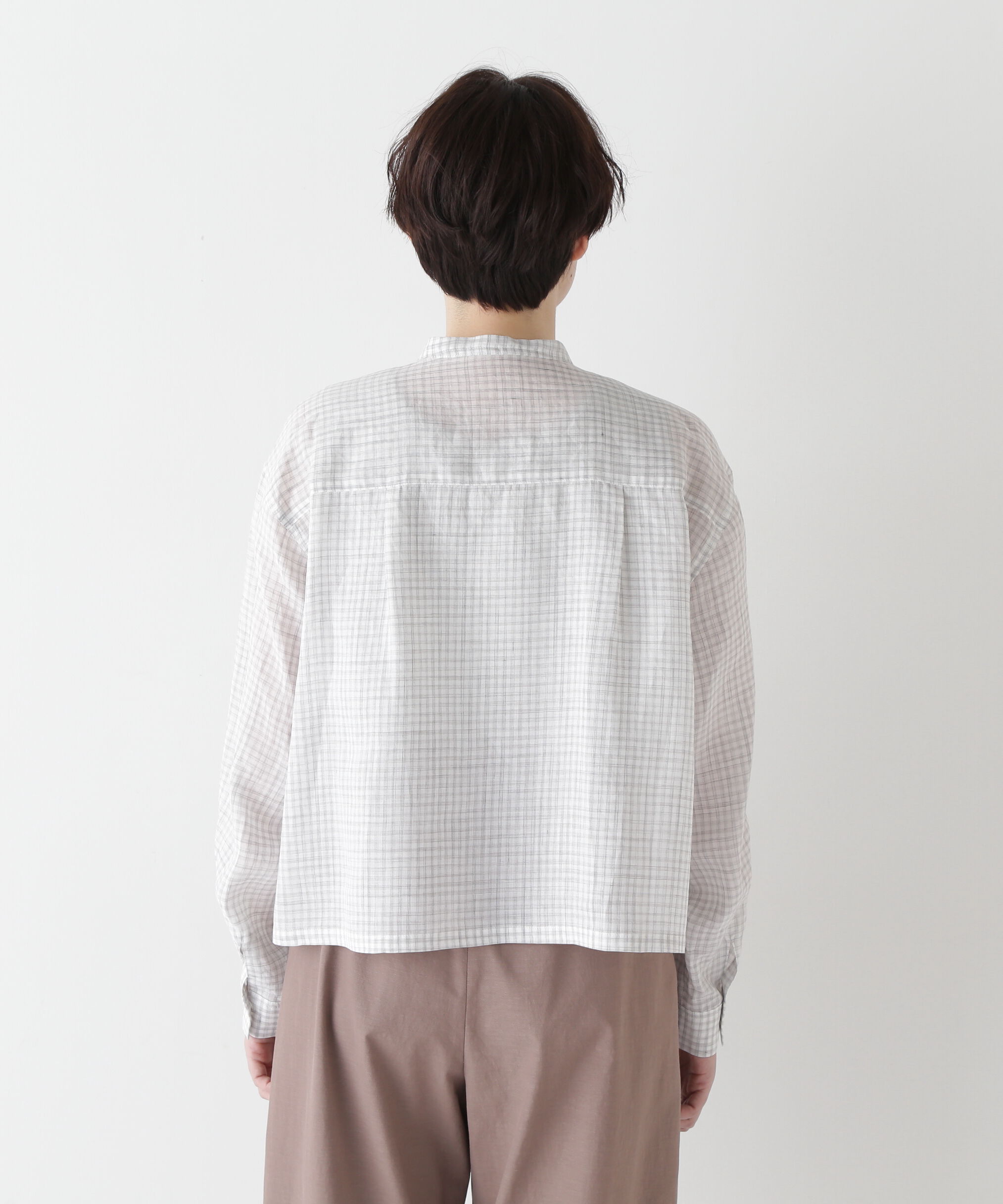  「◆ラミーバンドカラーギンガムシャツブラウス」|シャツ・ブラウス|