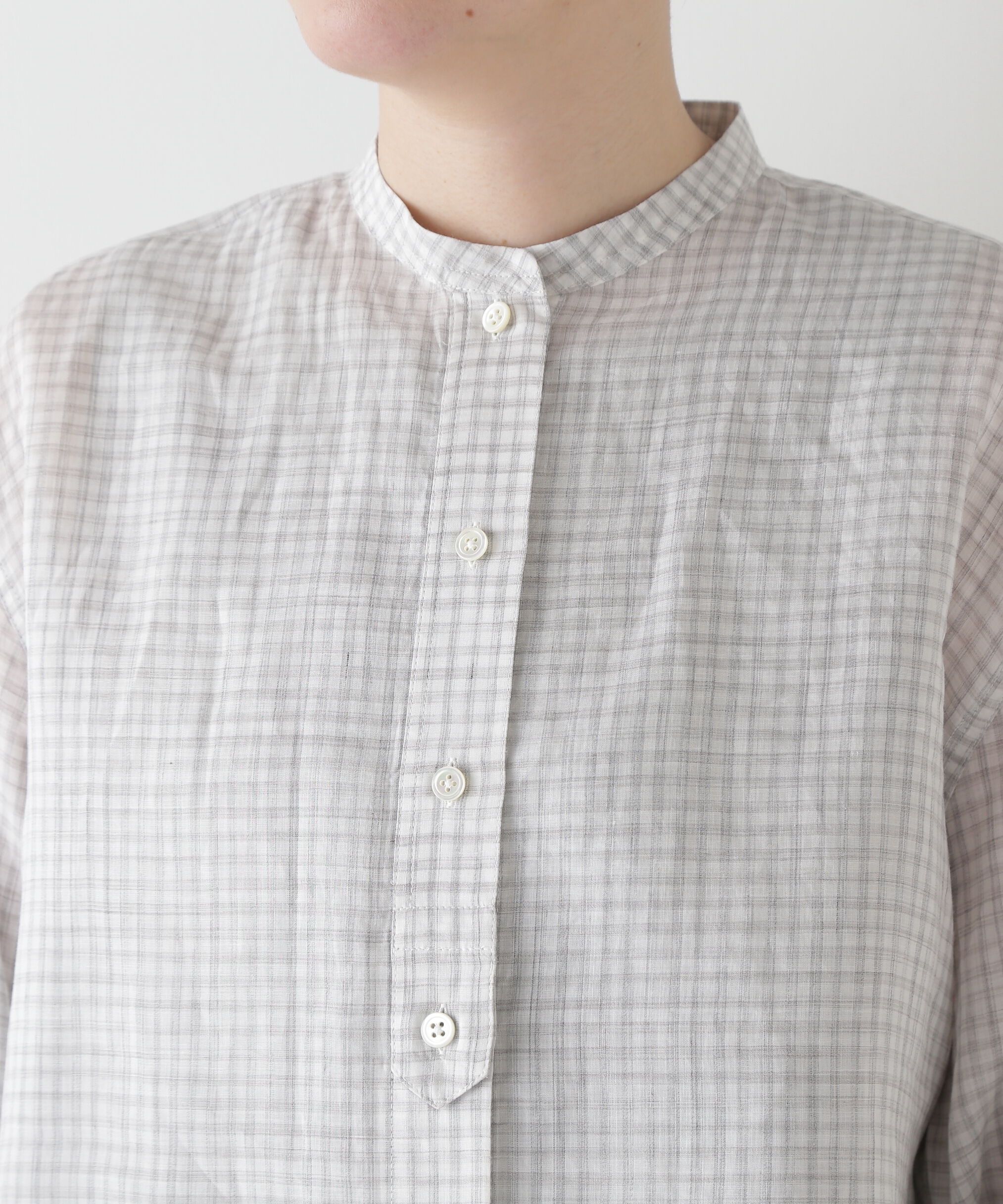  「◆ラミーバンドカラーギンガムシャツブラウス」|シャツ・ブラウス|