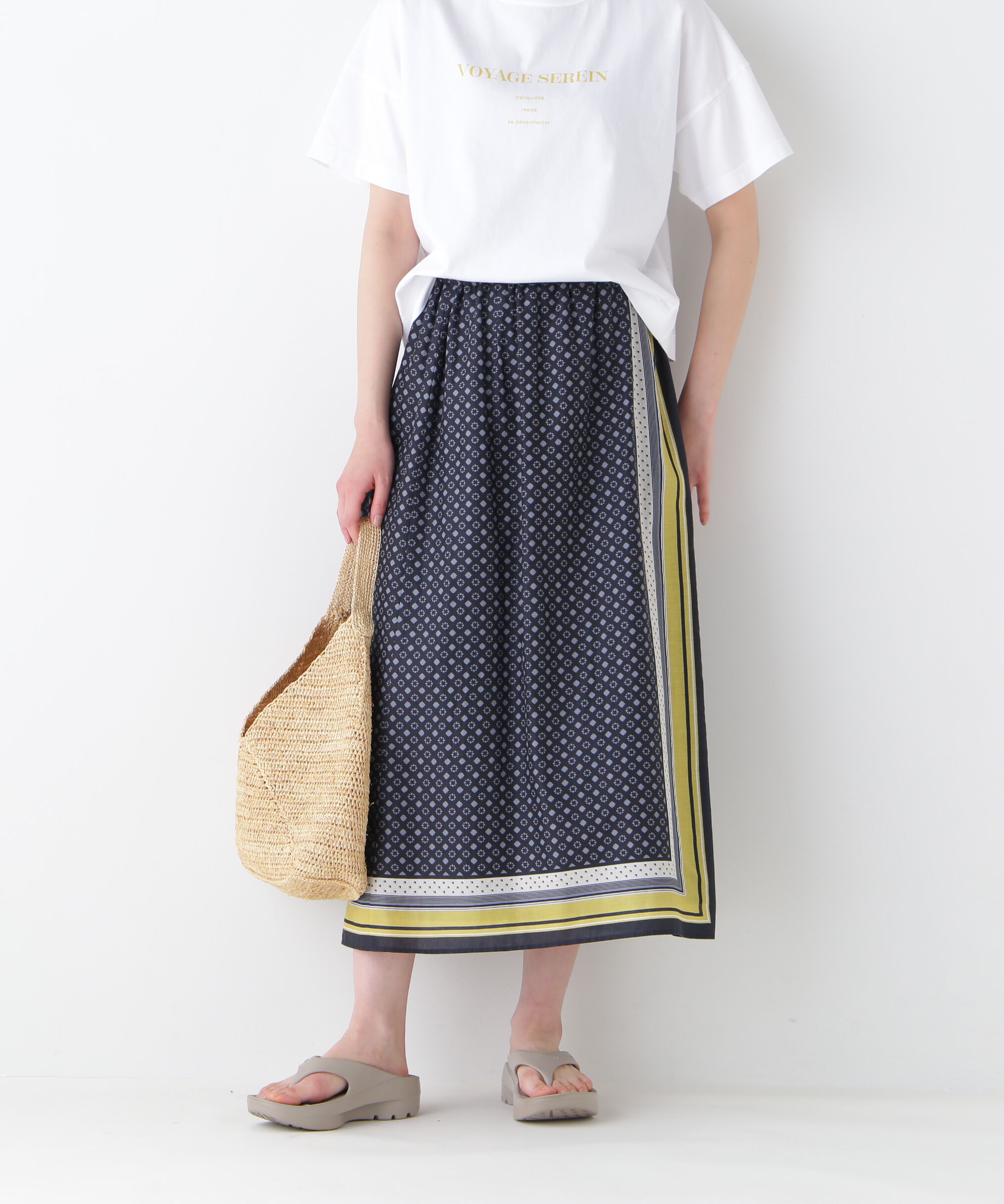  「◆コットンセルロースパネル幾何プリントラップライクスカート」|スカート|イエロー3