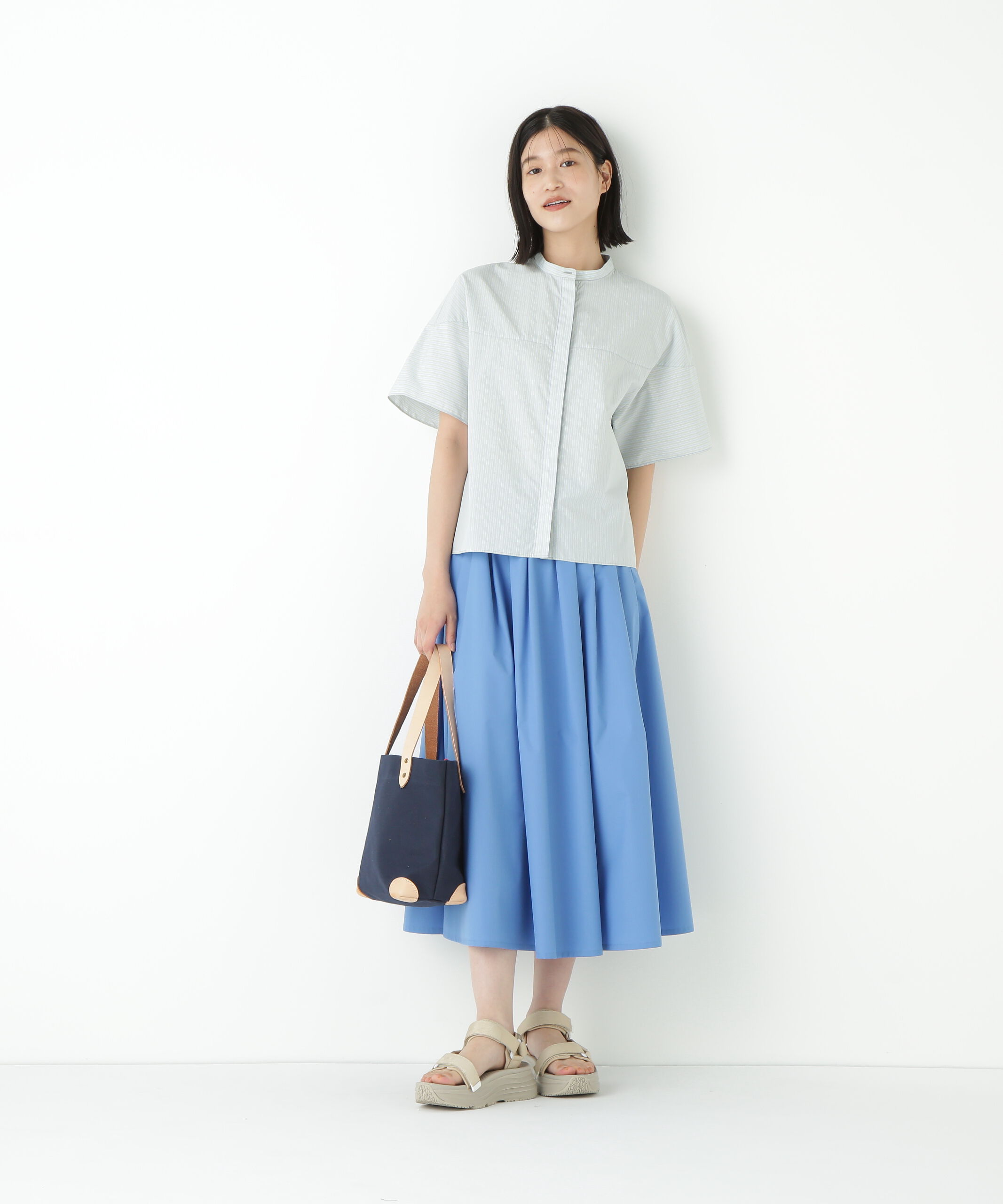  「◆ストライプローン６分袖ブラウス」|シャツ・ブラウス|