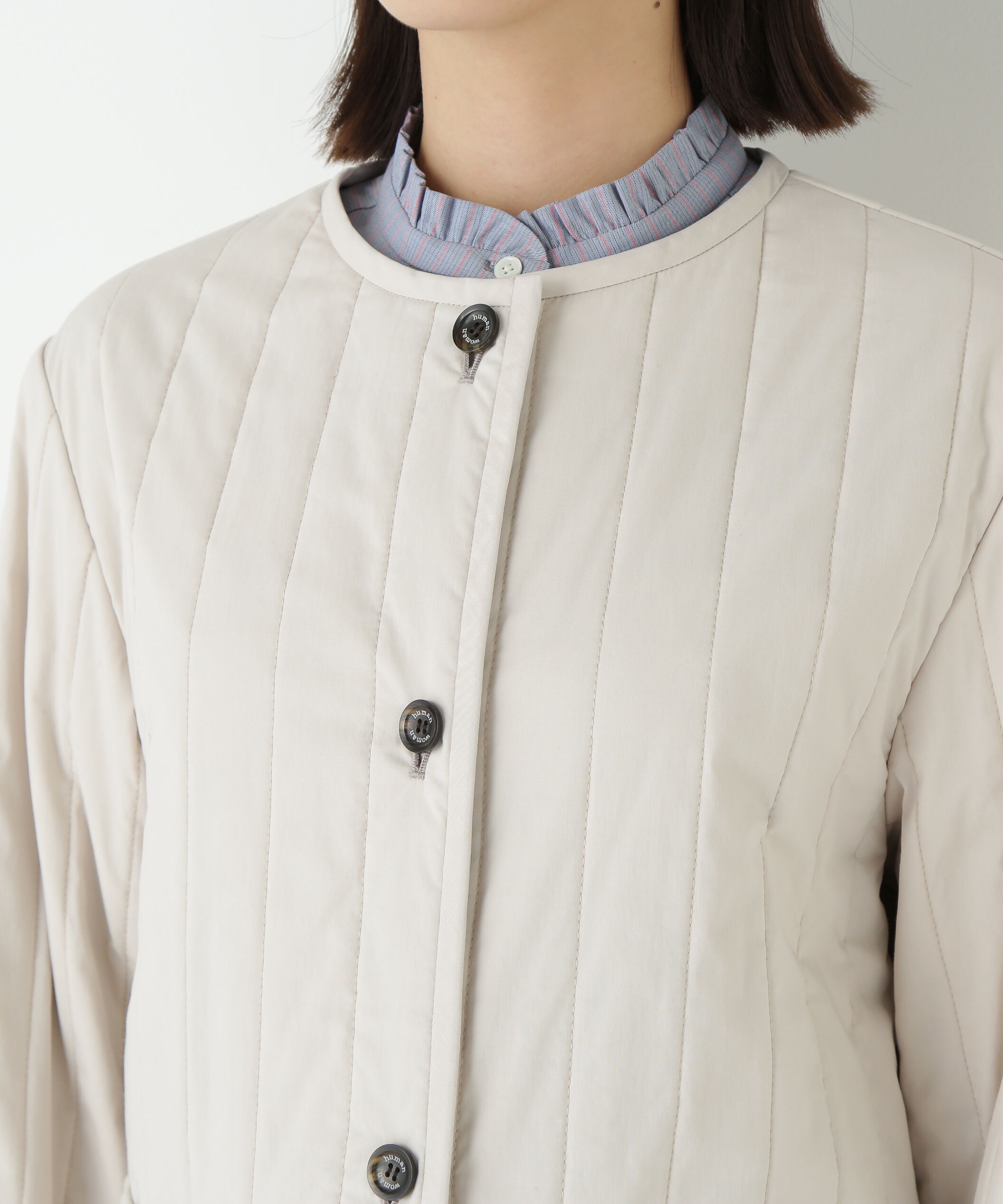  「◆バーティカルキルティングノーカラージャケット」|ブルゾン・スタジャン|