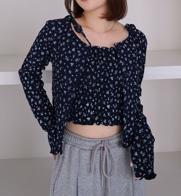 archives「小花柄シャーリングビスチェカットアンサンブル」|カーディガン|NAVY