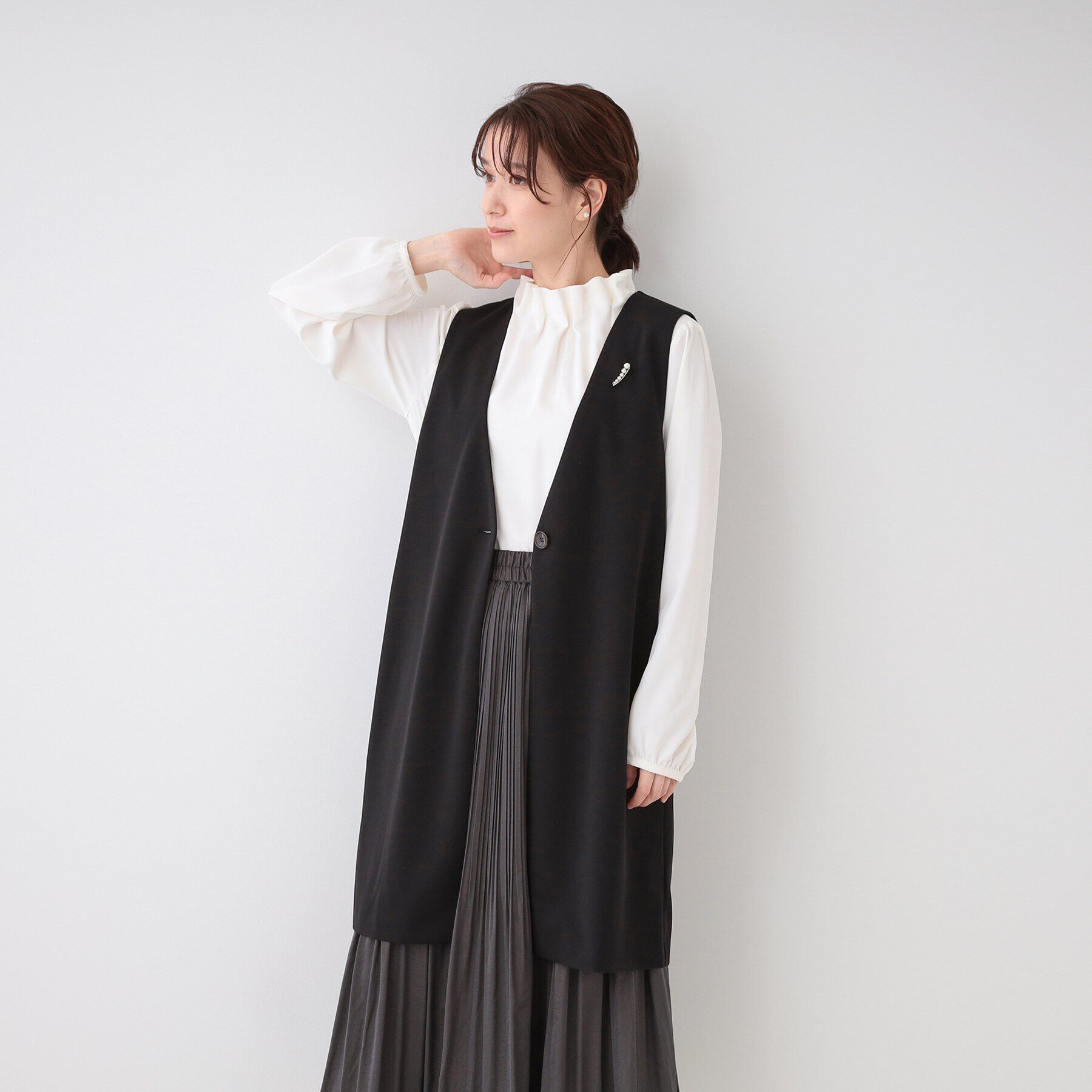 SHOO･LA･RUE「【洗える/S-3L/セットアップ可】セレモニーや通勤にも カットジョーゼット ジレ」|ベスト・ジレ|