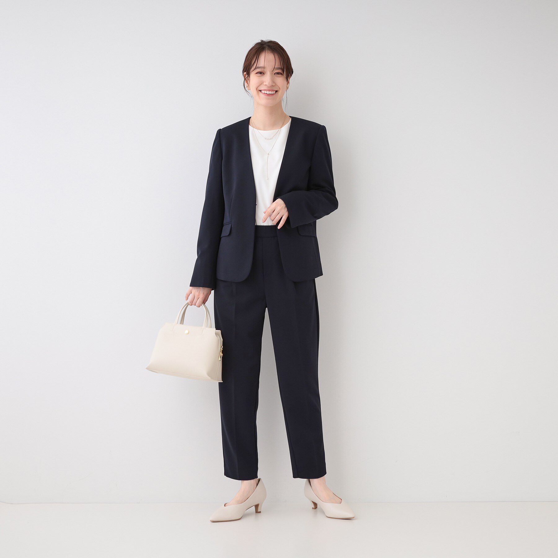 SHOO･LA･RUE「【洗える/S-3L/セットアップ可】セレモニーや通勤に カットジョーゼット Vネックジャケット」|ノーカラージャケット|