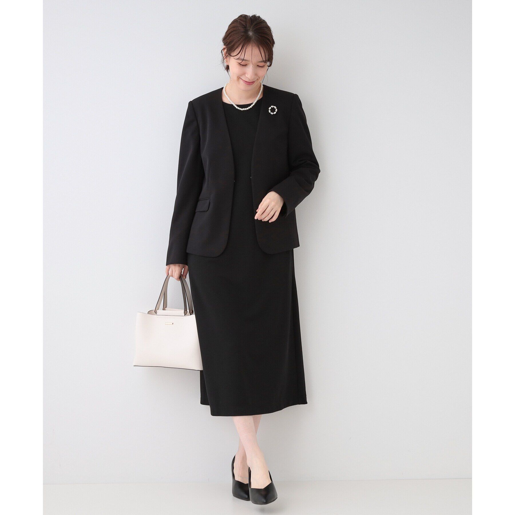 SHOO･LA･RUE「【洗える/S-3L/セットアップ可】セレモニーや通勤に カットジョーゼット Vネックジャケット」|ノーカラージャケット|