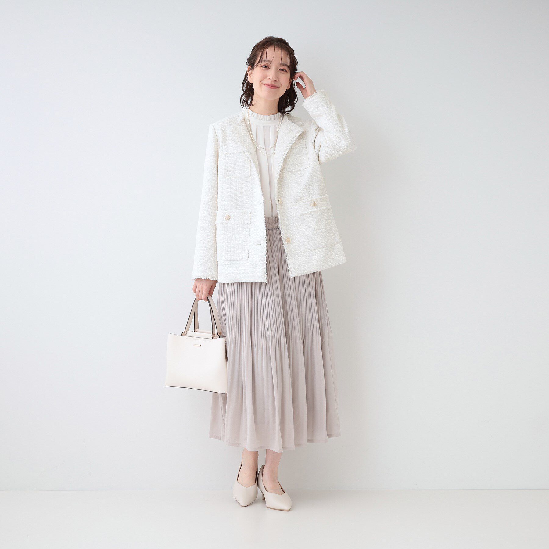 SHOO･LA･RUE「【S-3L/セレモニーからデイリーまで】フリンジツイードジャケット」|ノーカラージャケット|