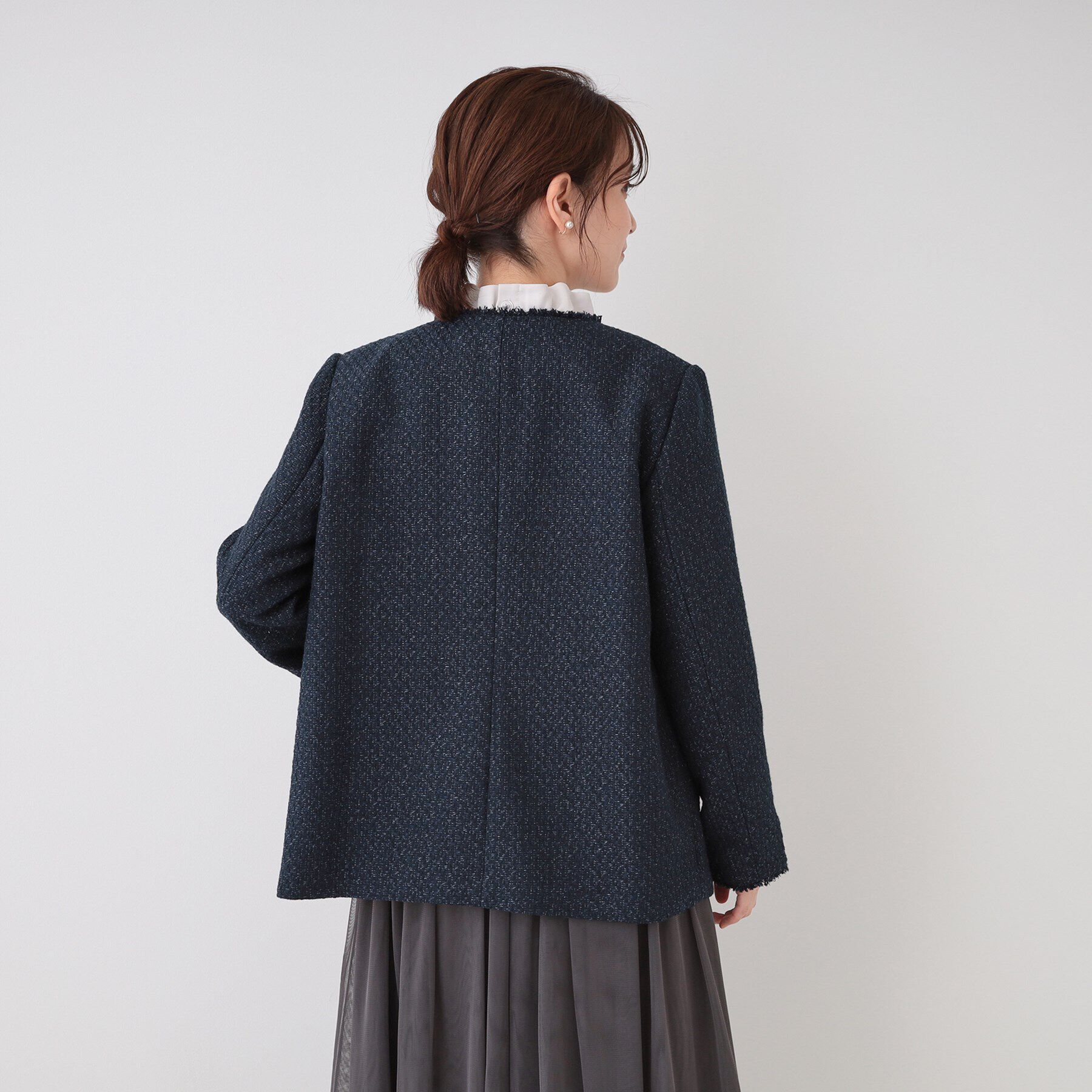 SHOO･LA･RUE「【S-3L/セレモニーからデイリーまで】フリンジツイードジャケット」|ノーカラージャケット|