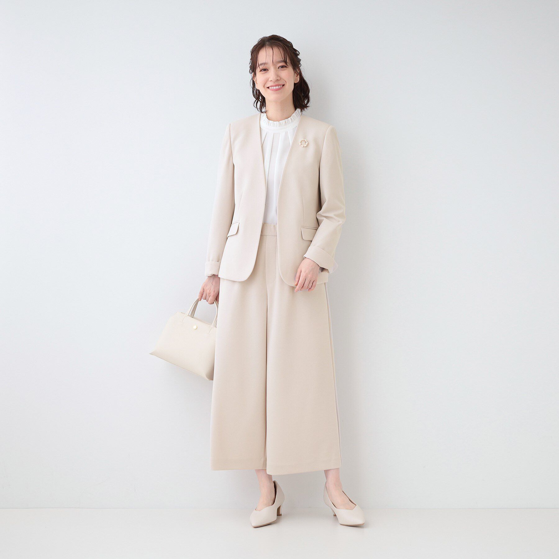 SHOO･LA･RUE「【洗える/S-3L/セットアップ可】セレモニーからデイリーに カットジョーゼット ワイドパンツ」|その他|