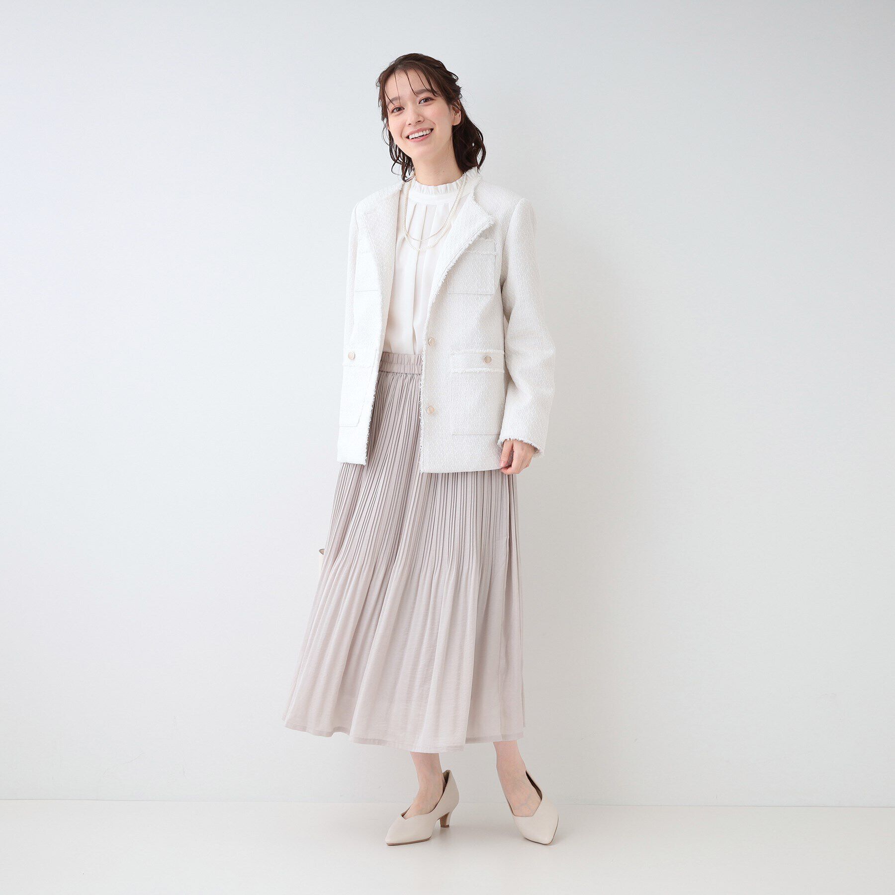 SHOO･LA･RUE「【セレモニーにも】ひらりと揺れる上品シルエット サテンプリーツスカート」|スカート|