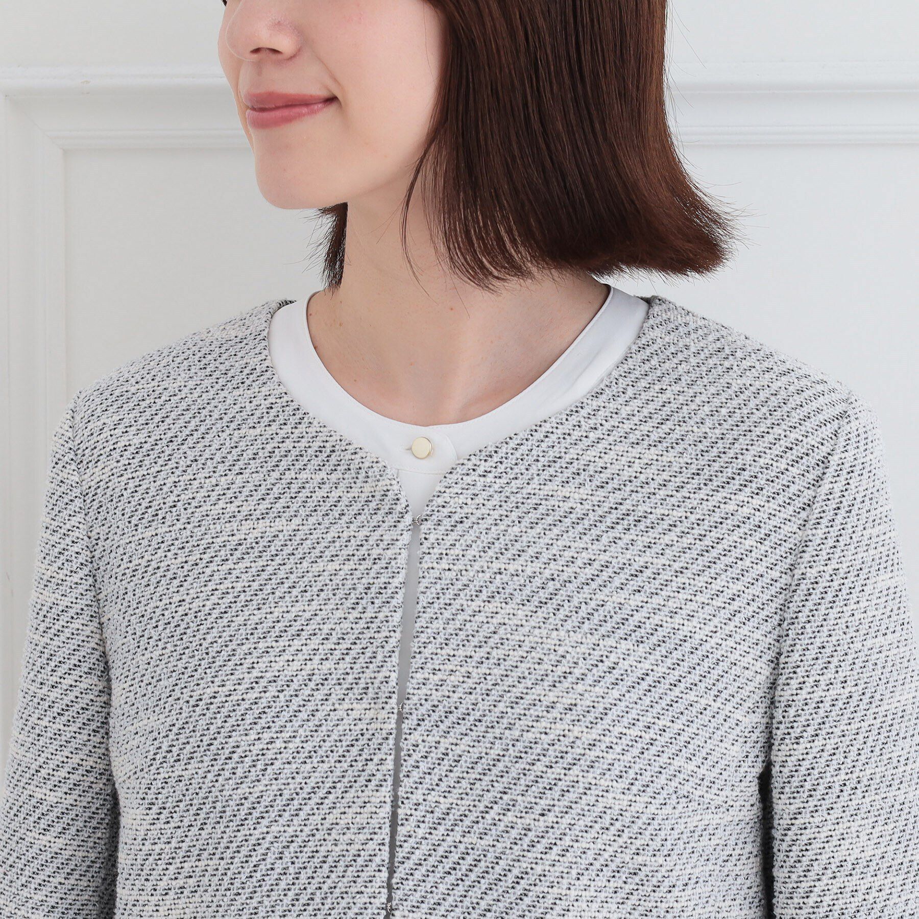 SHOO･LA･RUE「【S-3L】セレモニーからデイリーにも 軽くて柔らかくて着心地の良い カットツイードジャケット」|ノーカラージャケット|